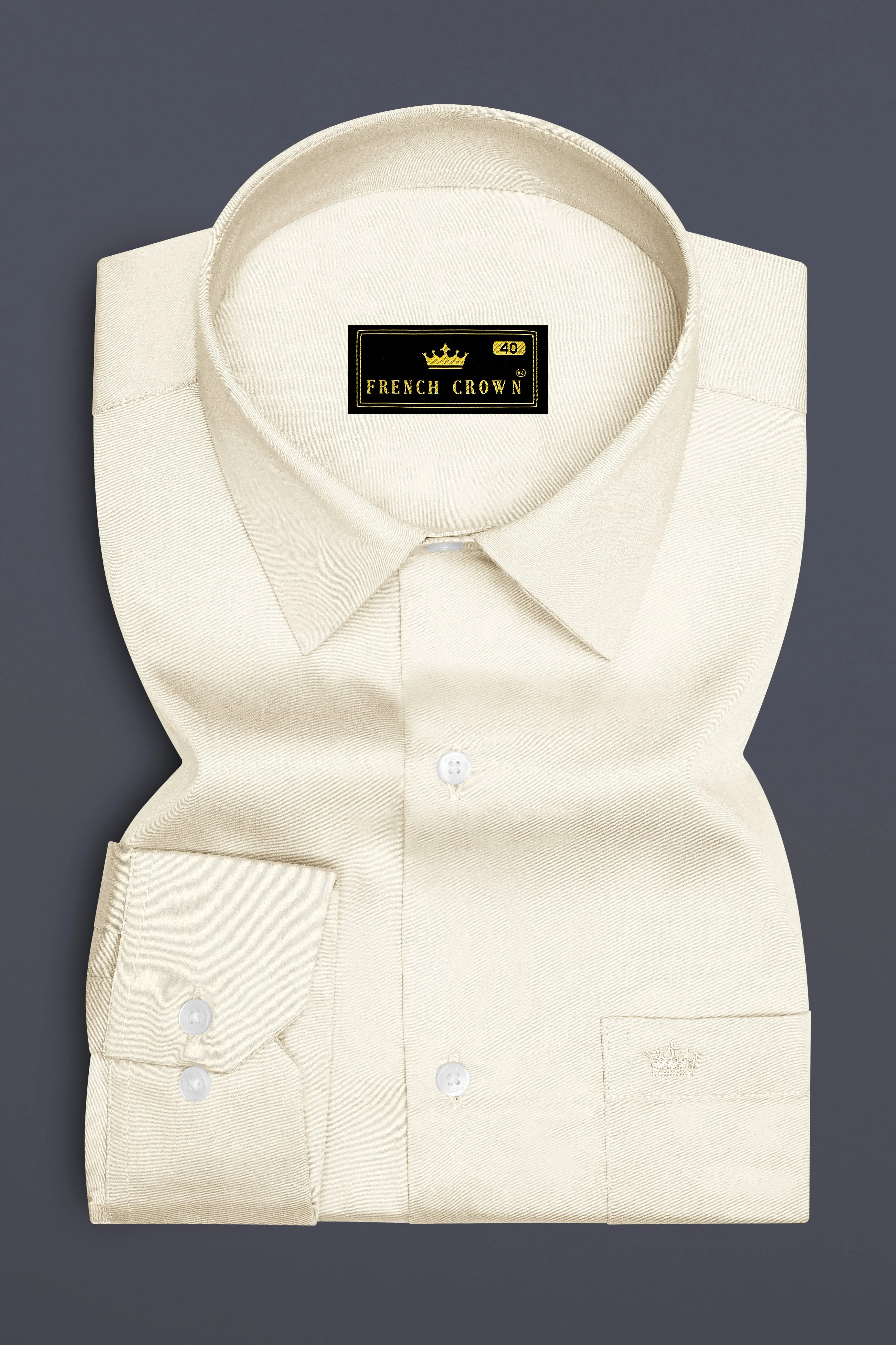 Ivoro-Cornsilk Cream Subtle Sheen Super Soft Premium Cotton Dress Shirt sold by French Crown product image thumbnail 4