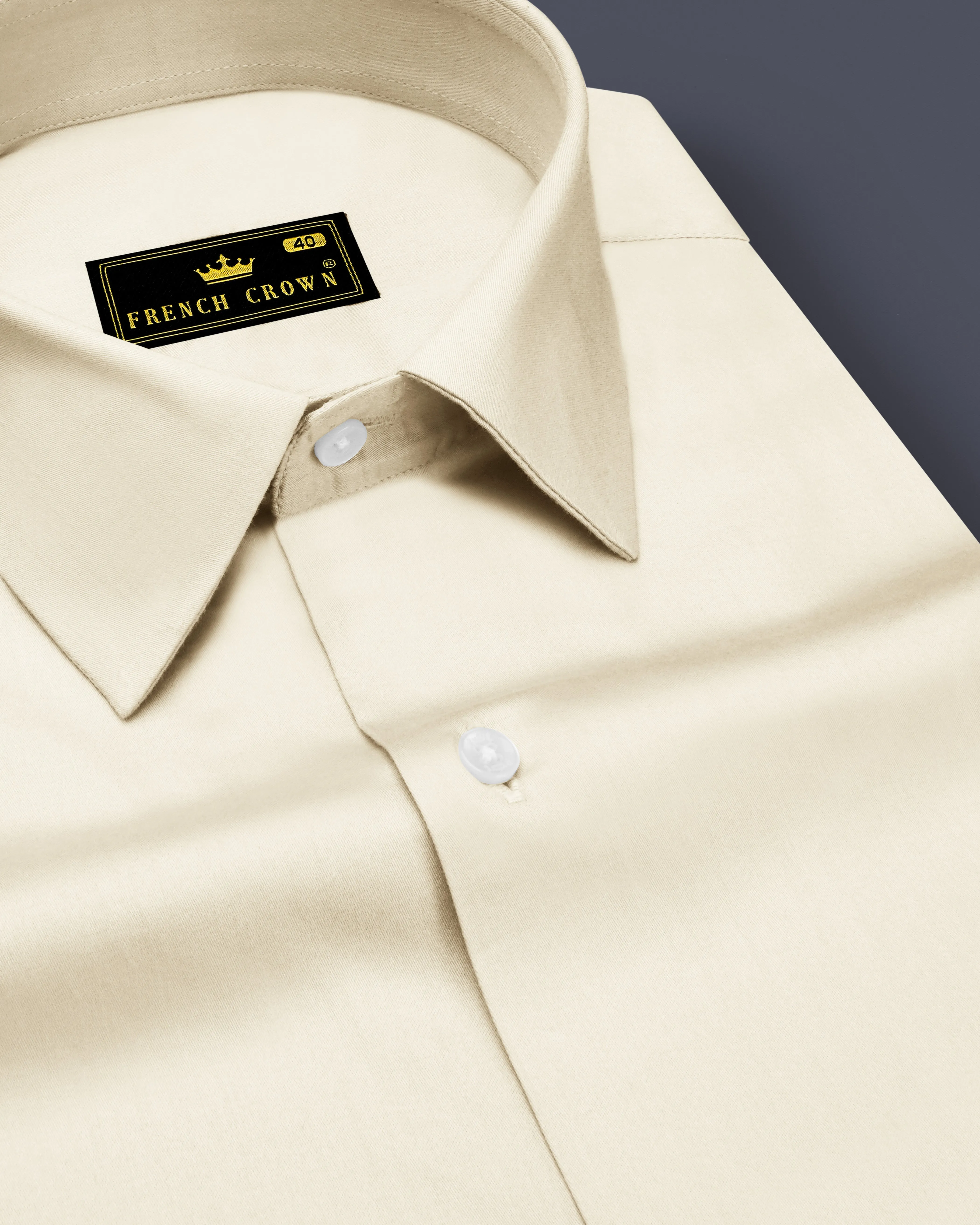 Ivoro-Cornsilk Cream Subtle Sheen Super Soft Premium Cotton Dress Shirt sold by French Crown