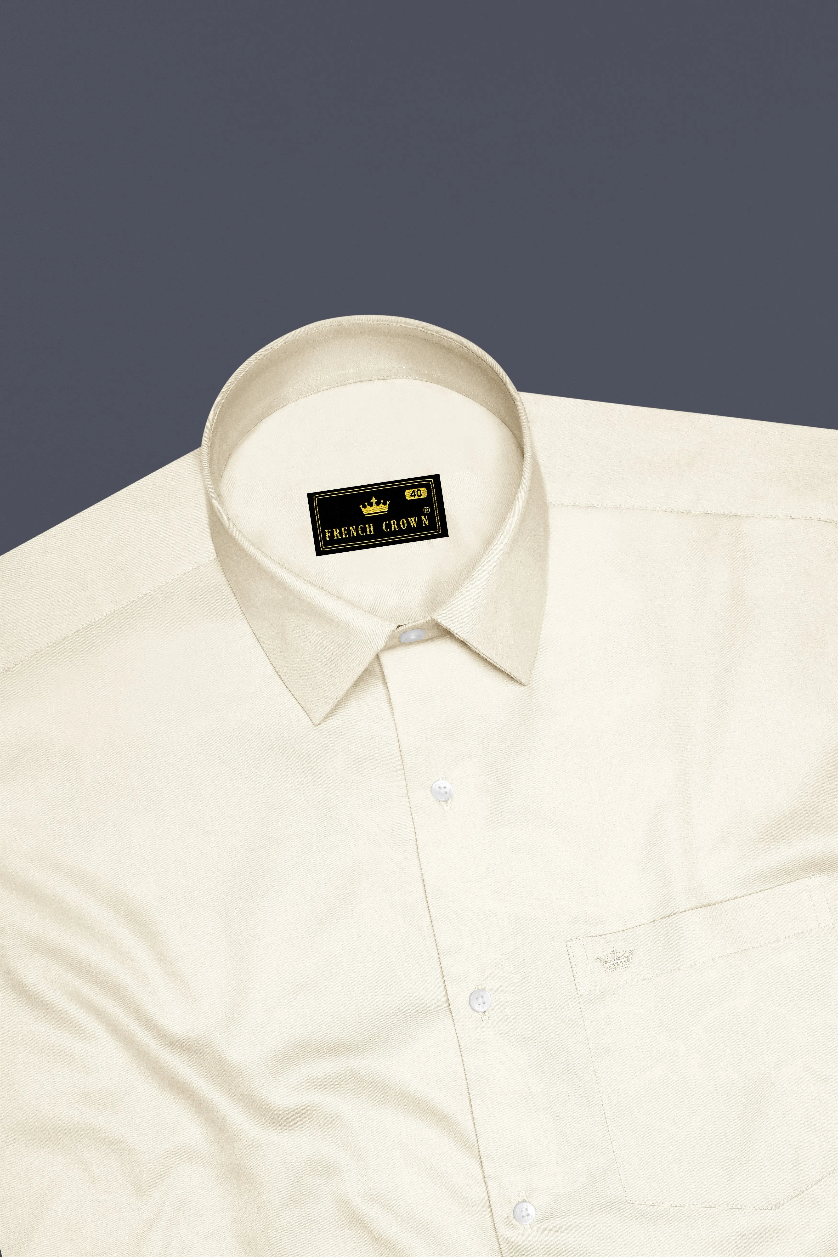 Ivoro-Cornsilk Cream Subtle Sheen Super Soft Premium Cotton Dress Shirt sold by French Crown product image thumbnail 5