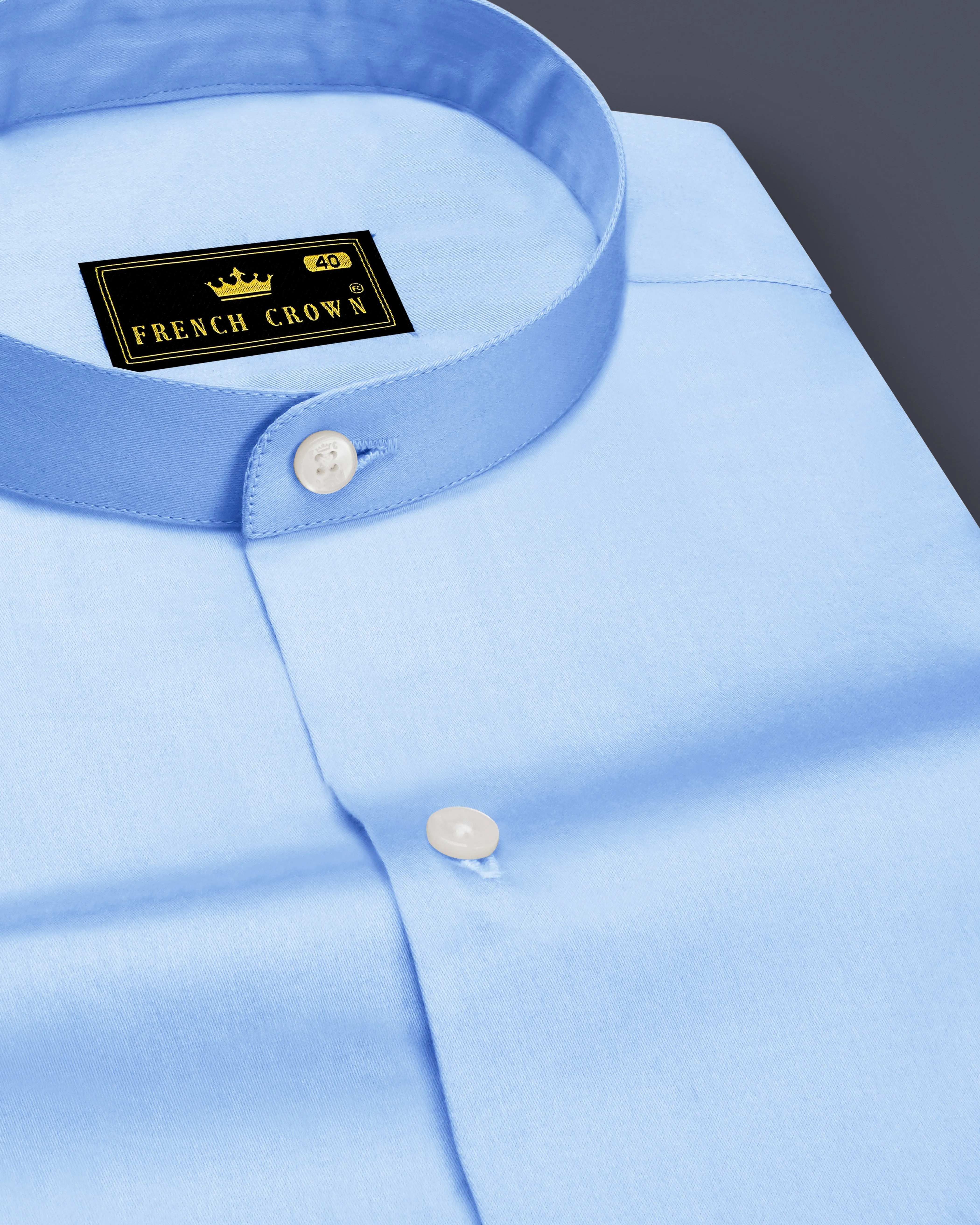 Celvoro-Powder Blue Subtle Sheen Super Soft Premium Cotton Mandarin Dress Shirt sold by French Crown