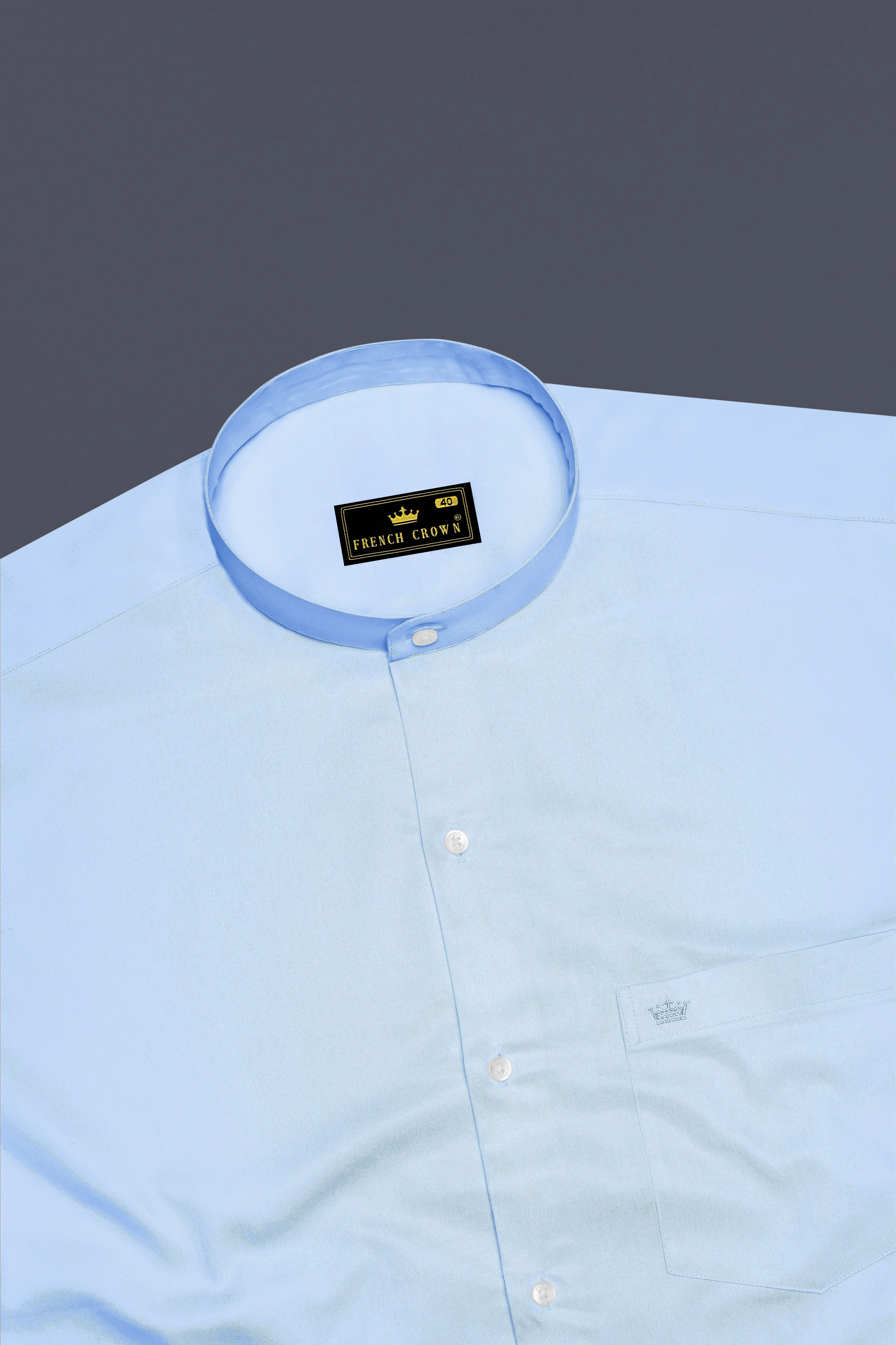 Celvoro-Powder Blue Subtle Sheen Super Soft Premium Cotton Mandarin Dress Shirt sold by French Crown product image thumbnail 5