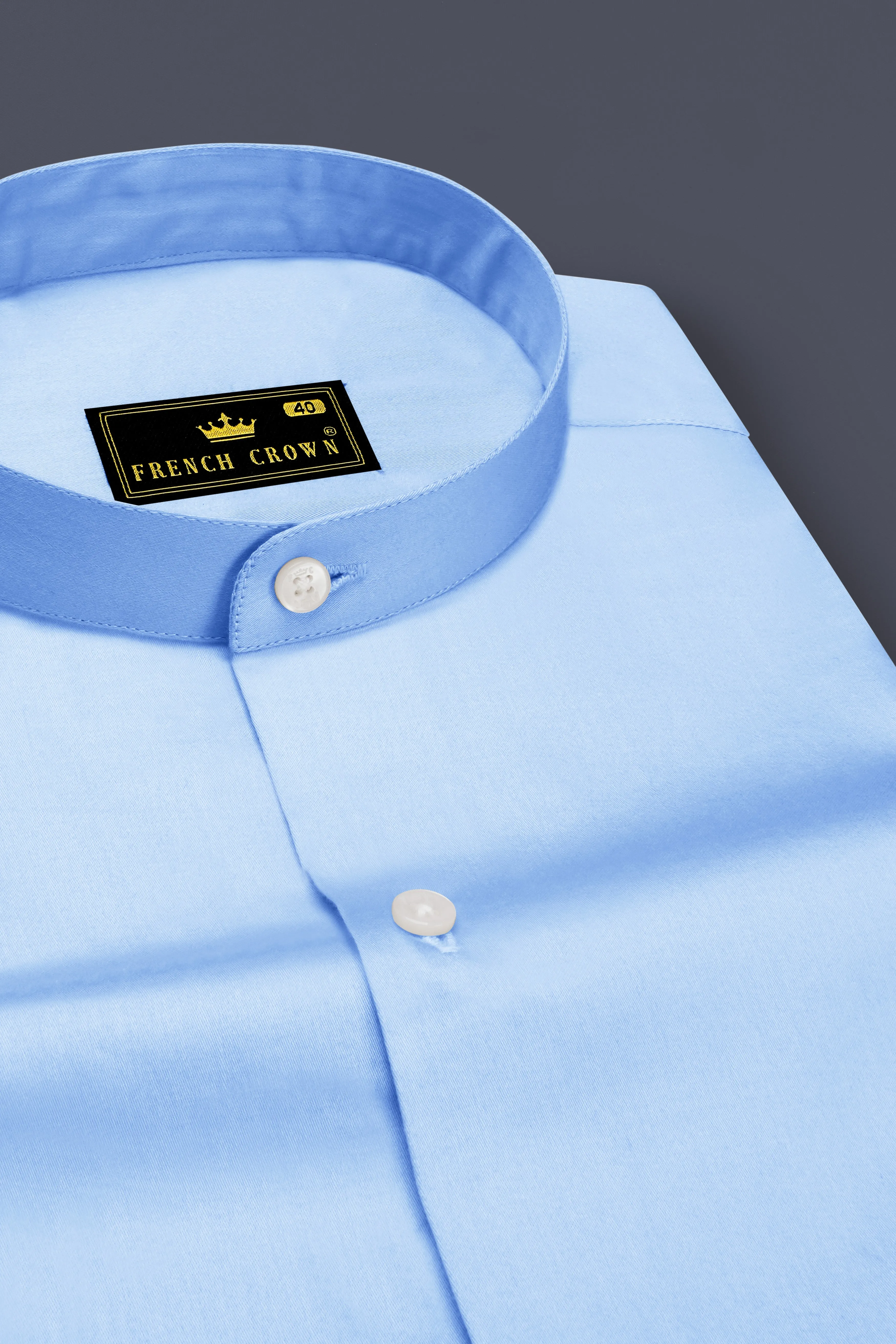 Celvoro-Powder Blue Subtle Sheen Super Soft Premium Cotton Mandarin Dress Shirt sold by French Crown product image thumbnail 2