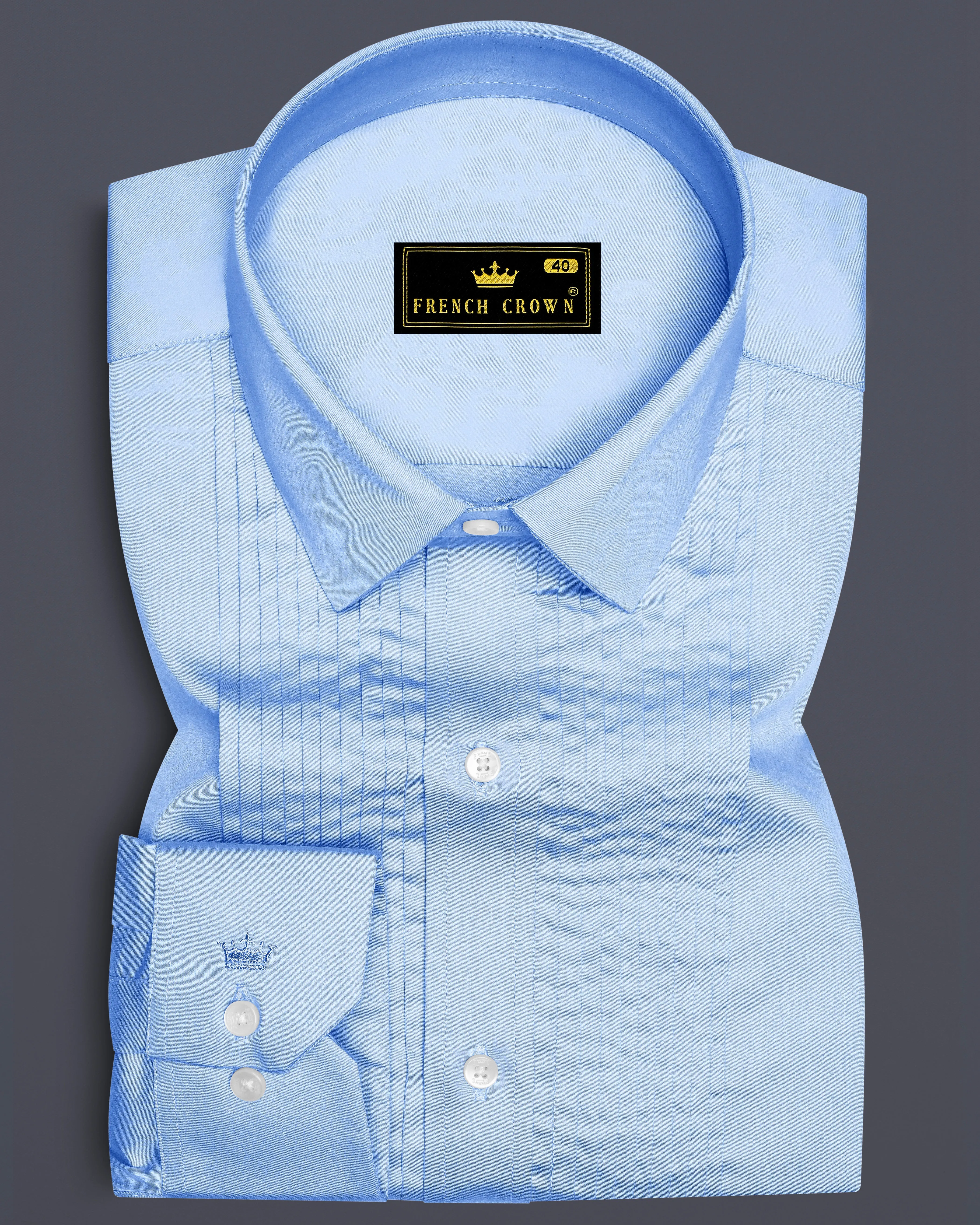 Celvoro-Powder Blue Subtle Sheen Super Soft Premium Cotton Tuxedo Dress Shirt sold by French Crown