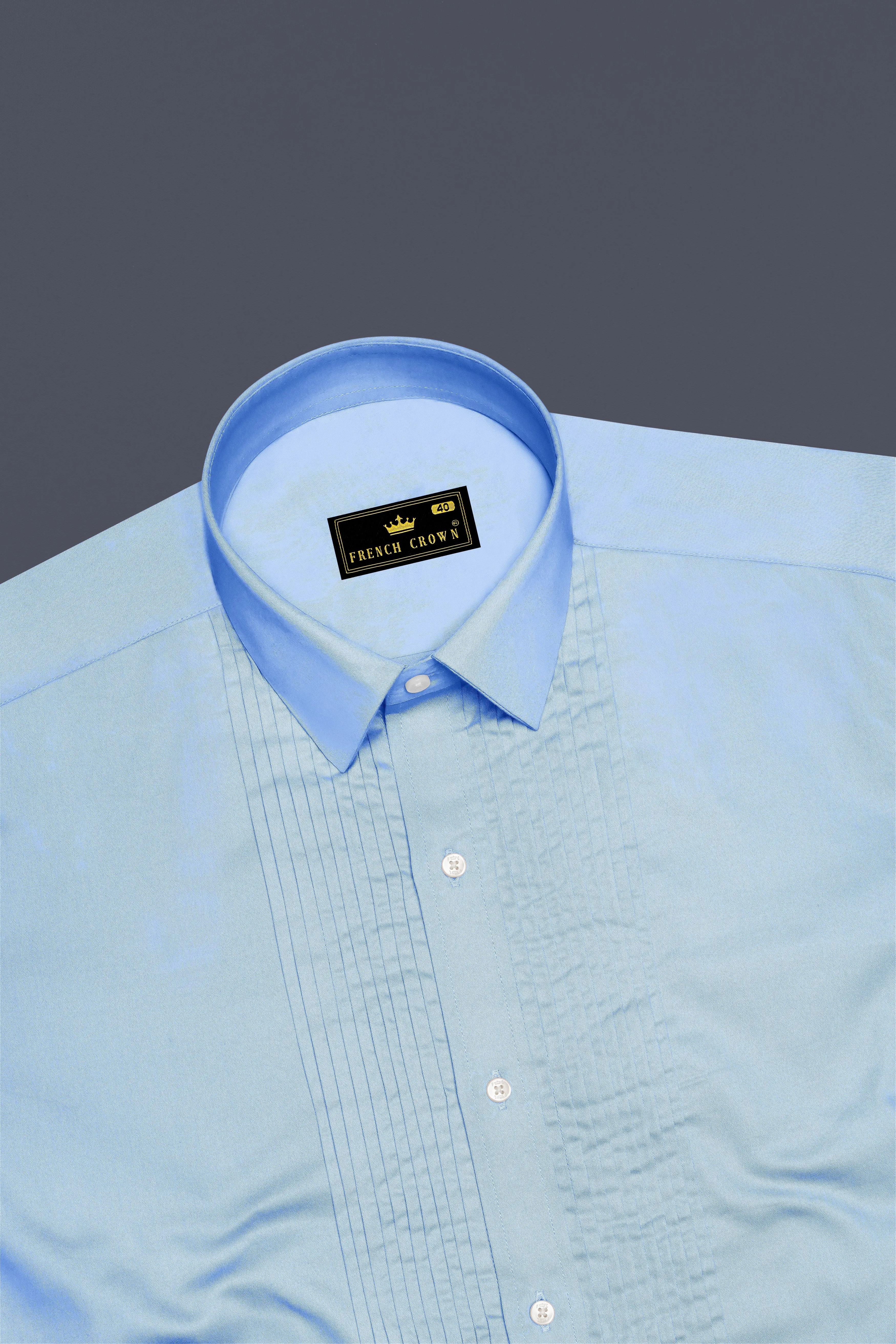 Celvoro-Powder Blue Subtle Sheen Super Soft Premium Cotton Tuxedo Dress Shirt sold by French Crown product image thumbnail 5