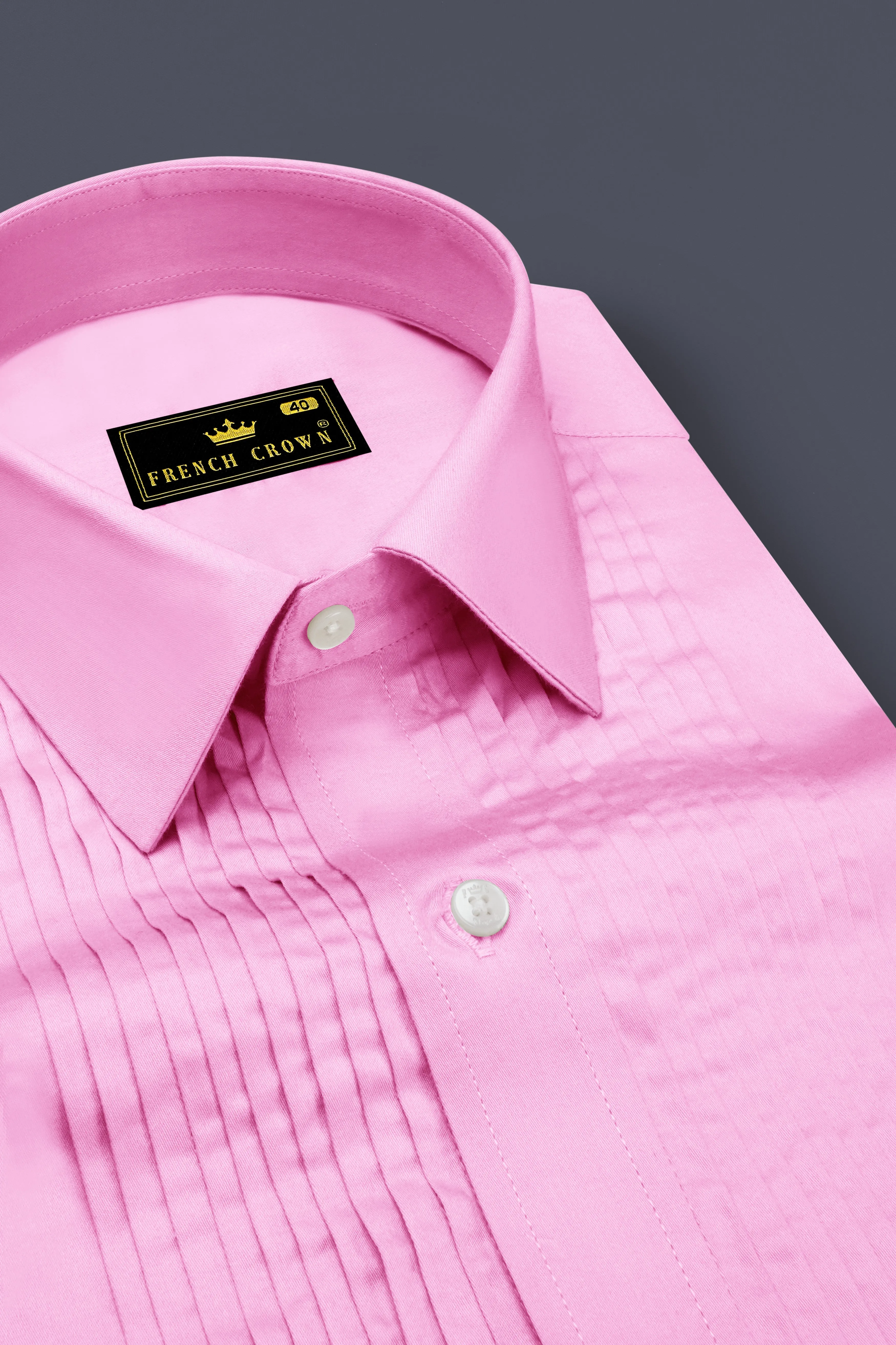 Blushoro-Illusion Pink Subtle Sheen Super Soft Premium Cotton Tuxedo Dress Shirt sold by French Crown product image thumbnail 4