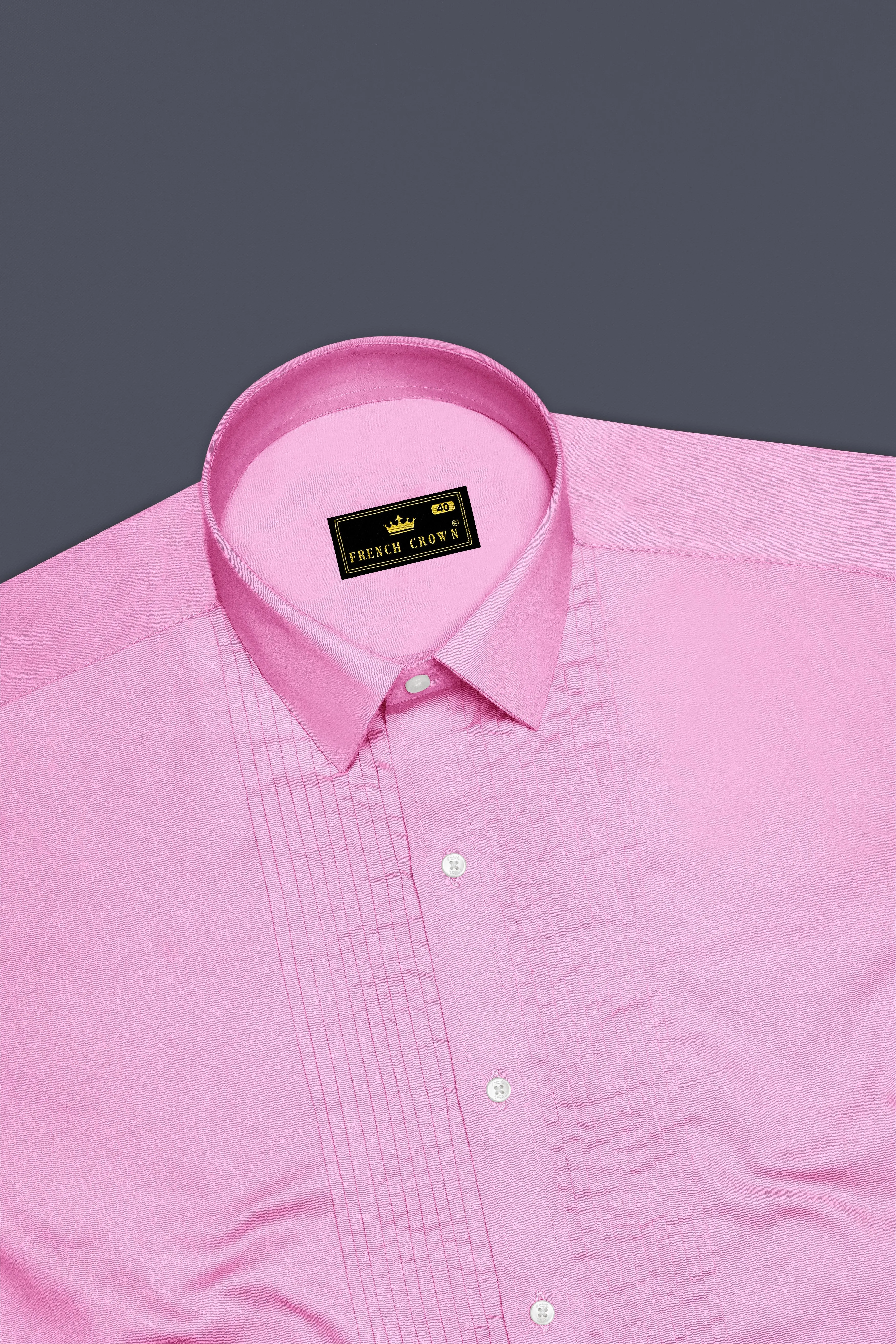Blushoro-Illusion Pink Subtle Sheen Super Soft Premium Cotton Tuxedo Dress Shirt sold by French Crown product image thumbnail 5