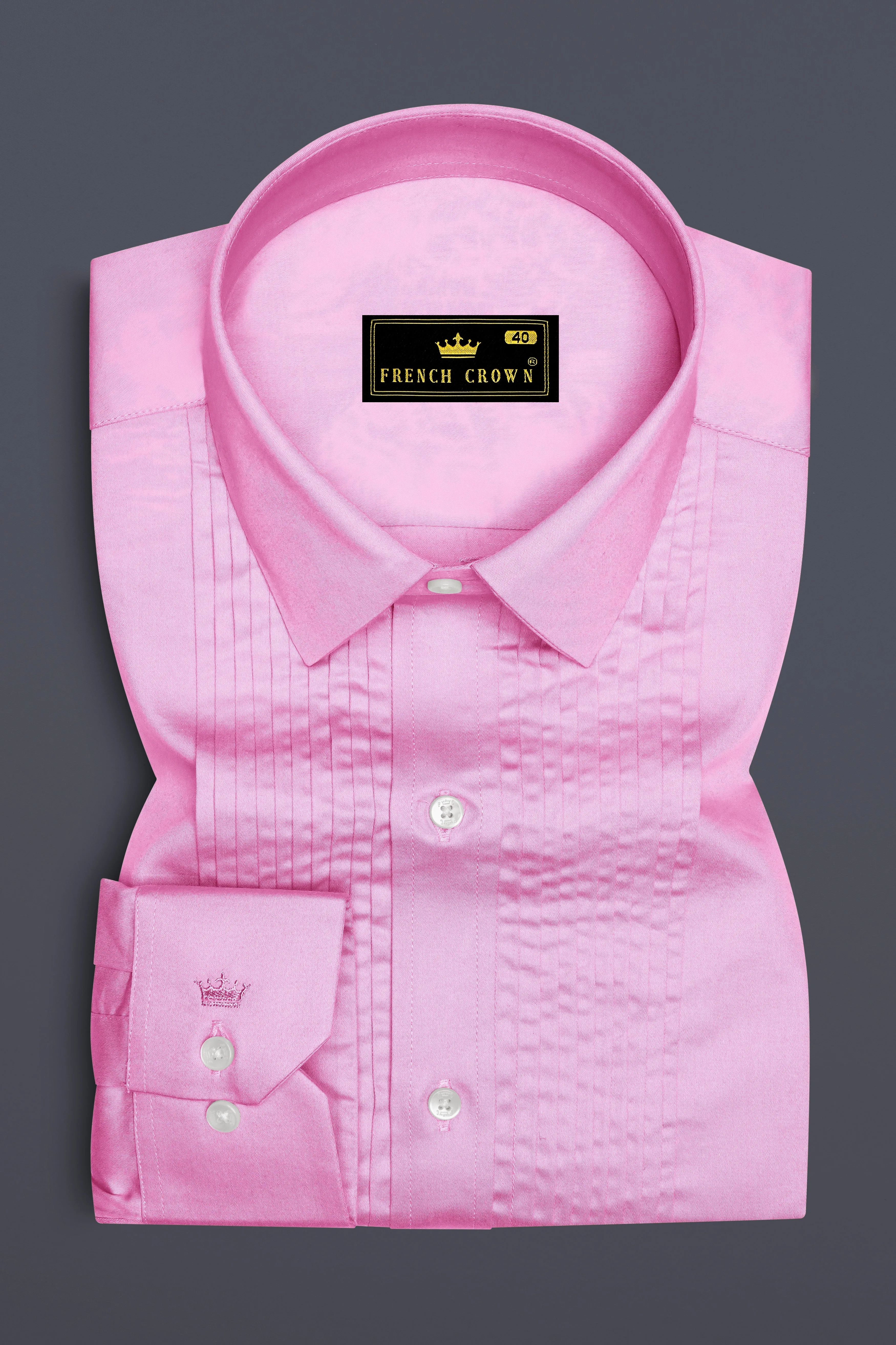 Blushoro-Illusion Pink Subtle Sheen Super Soft Premium Cotton Tuxedo Dress Shirt sold by French Crown product image thumbnail 2