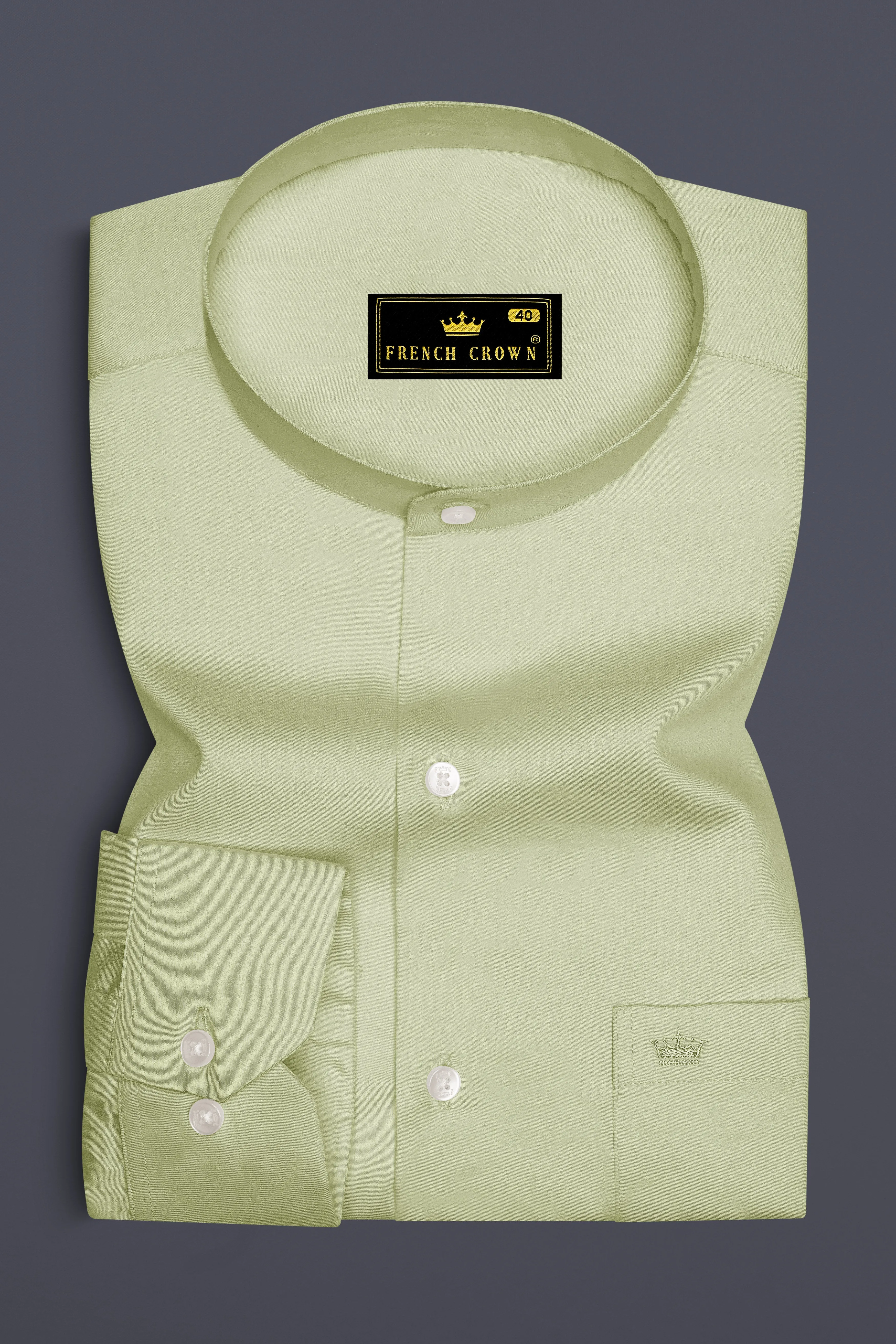 Florvoro-Thistle Green Subtle Sheen Super Soft Premium Cotton Mandarin Dress Shirt sold by French Crown product image thumbnail 4