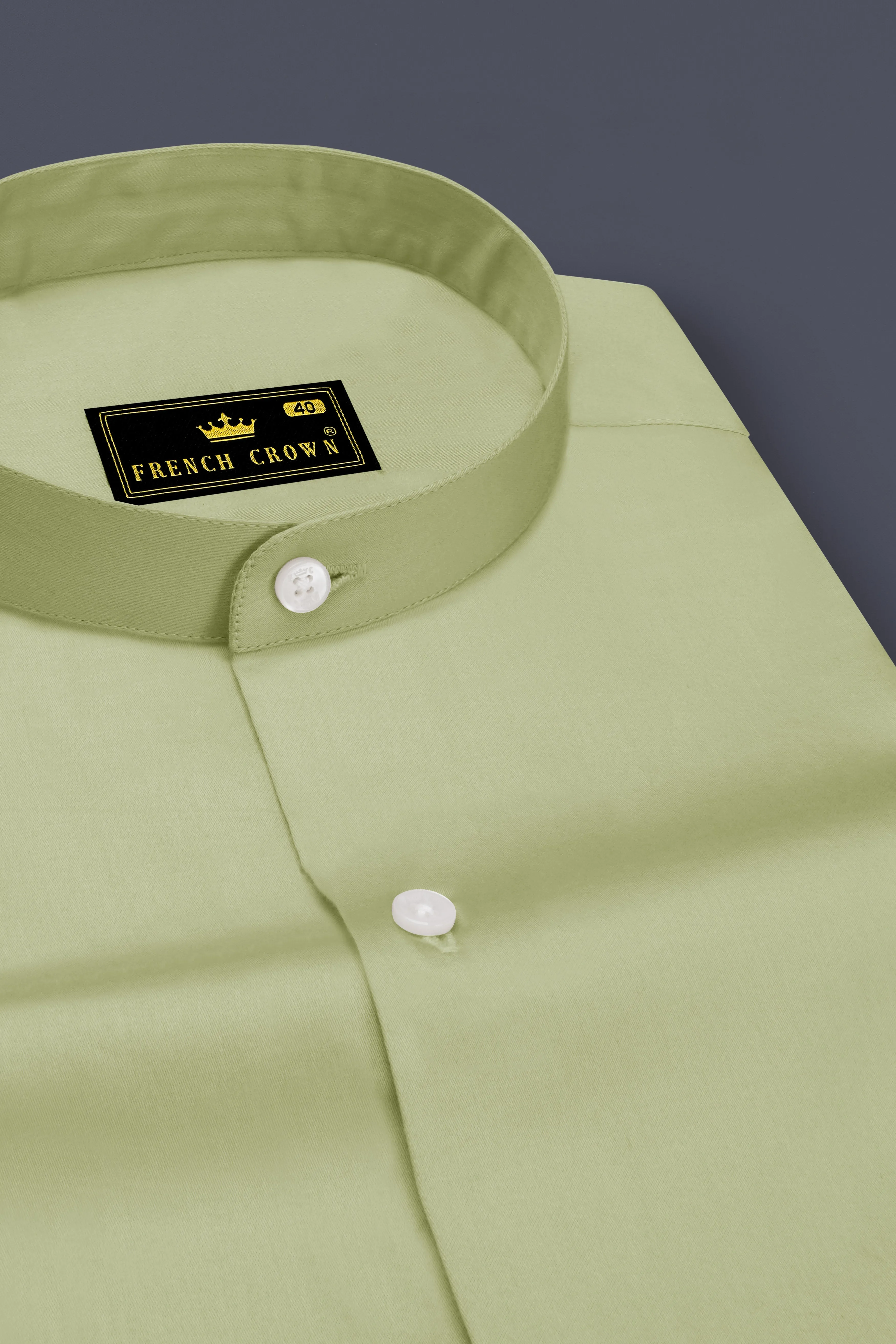 Florvoro-Thistle Green Subtle Sheen Super Soft Premium Cotton Mandarin Dress Shirt sold by French Crown product image thumbnail 2