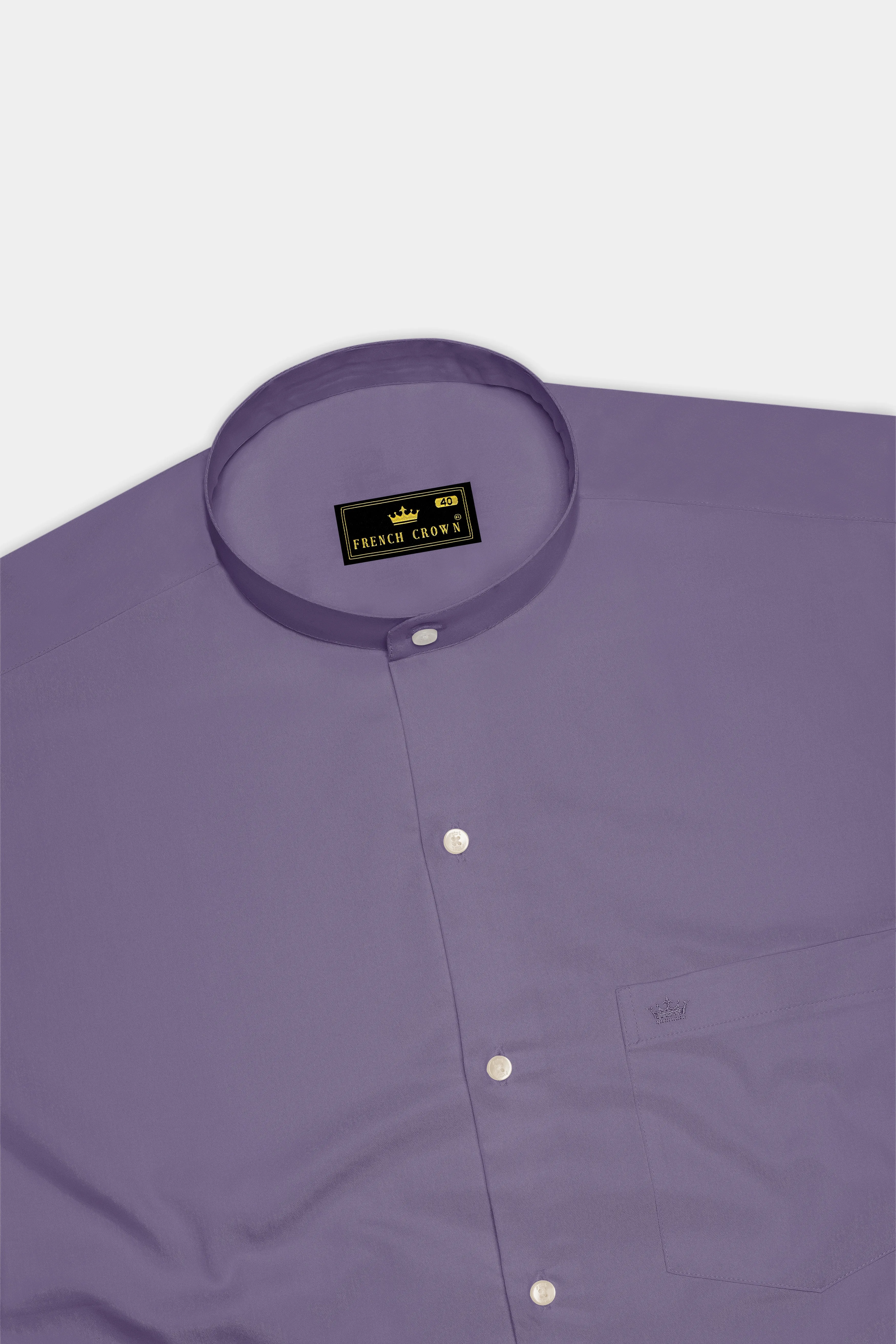 Violoro-Mobster Purple Subtle Sheen Super Soft Premium Cotton Mandarin Dress Shirt sold by French Crown product image thumbnail 5