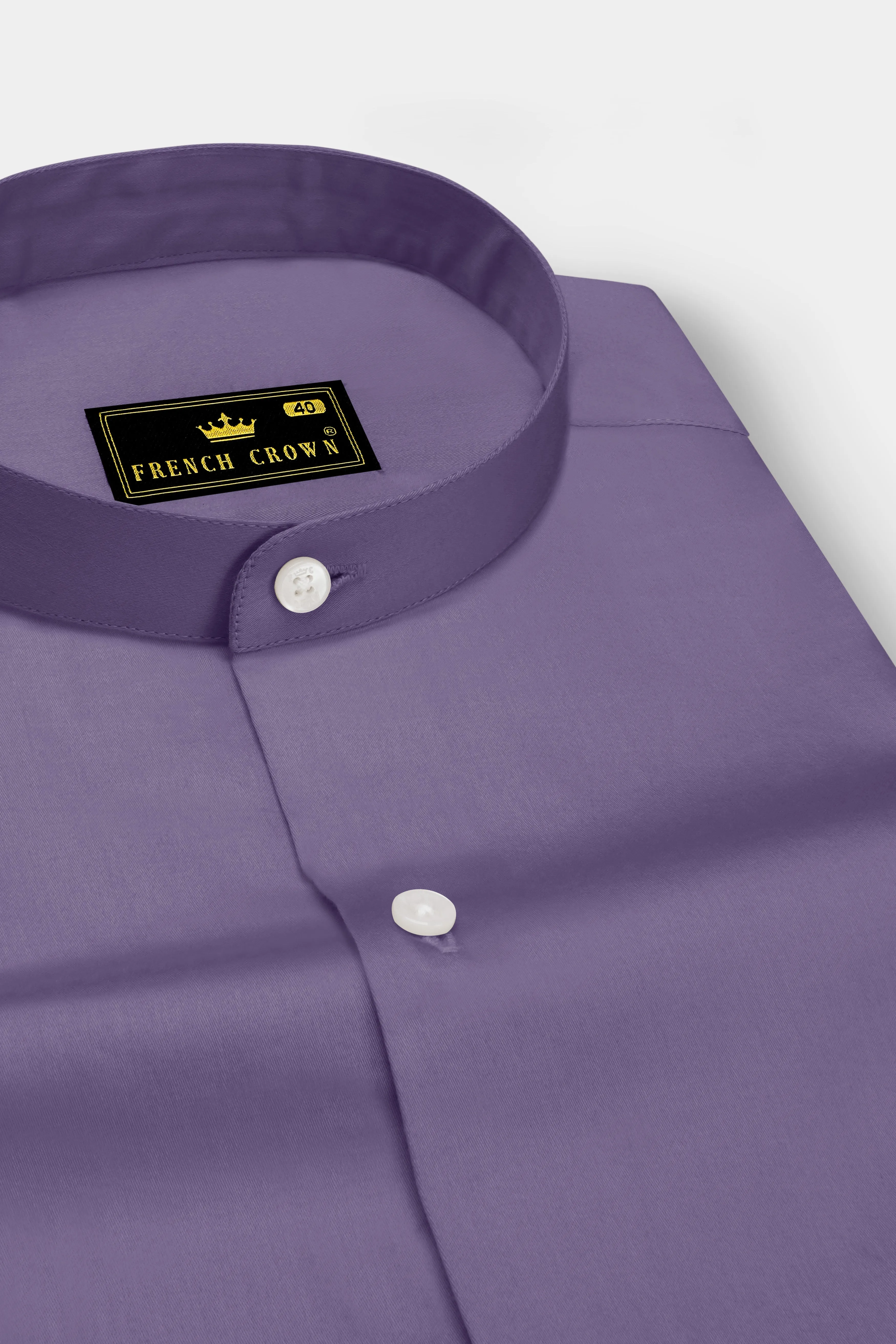 Violoro-Mobster Purple Subtle Sheen Super Soft Premium Cotton Mandarin Dress Shirt sold by French Crown product image thumbnail 2