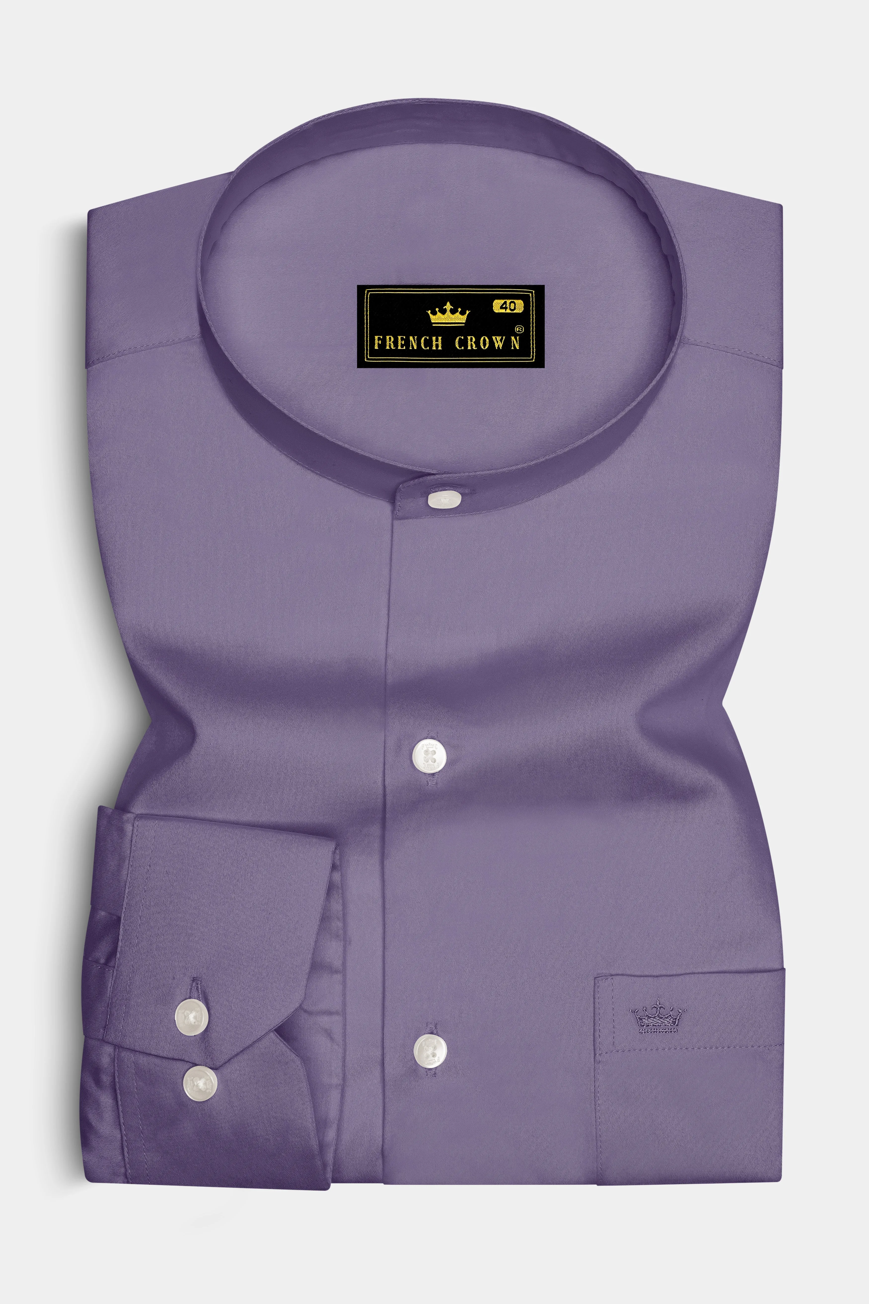Violoro-Mobster Purple Subtle Sheen Super Soft Premium Cotton Mandarin Dress Shirt sold by French Crown product image thumbnail 4