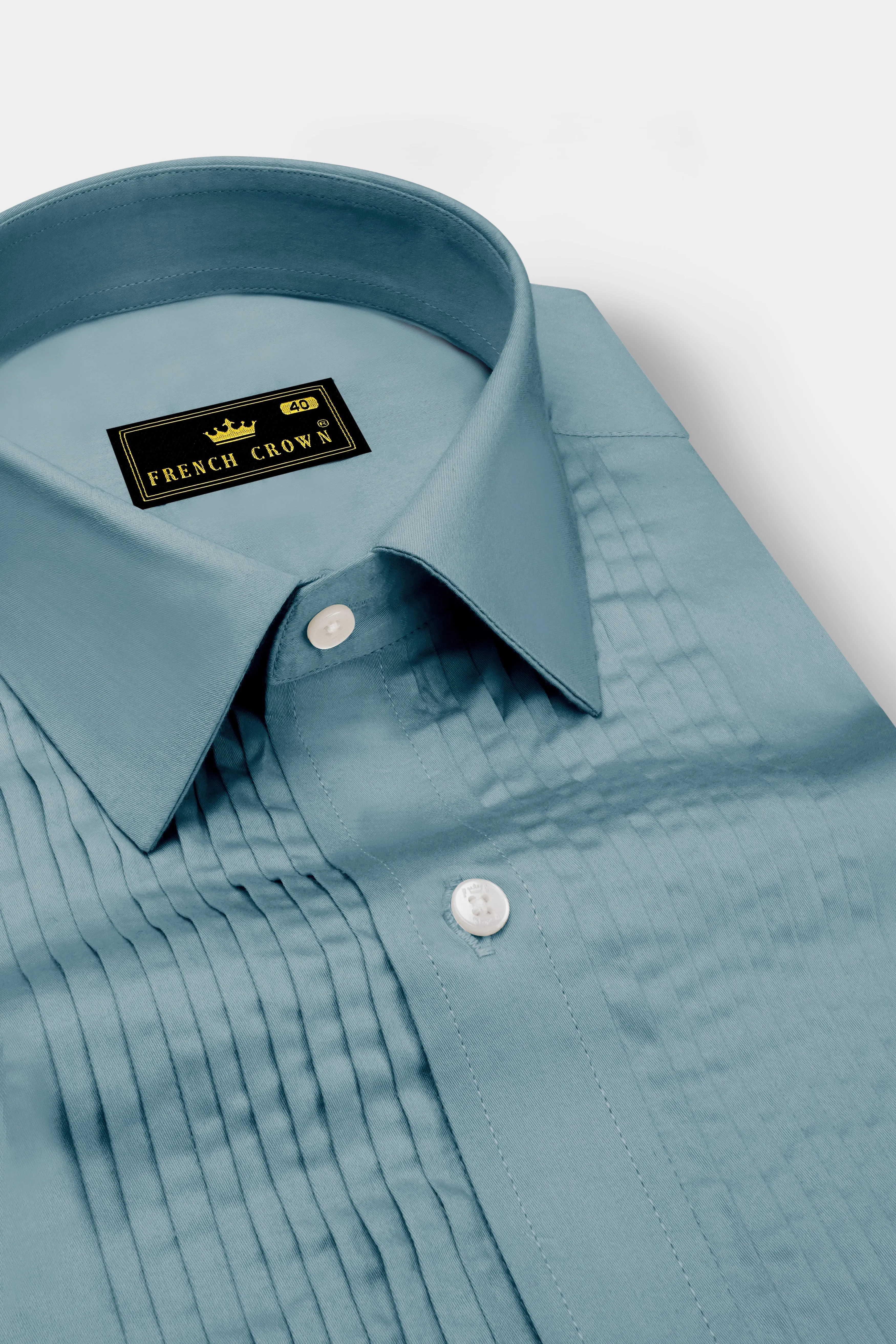 Lustraro-Cadet Green Subtle Sheen Super Soft Premium Cotton Tuxedo Dress Shirt sold by French Crown product image thumbnail 4