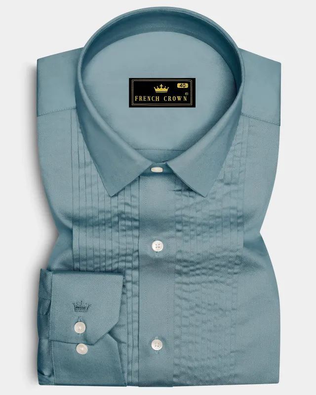 Lustraro-Cadet Green Subtle Sheen Super Soft Premium Cotton Tuxedo Dress Shirt sold by French Crown
