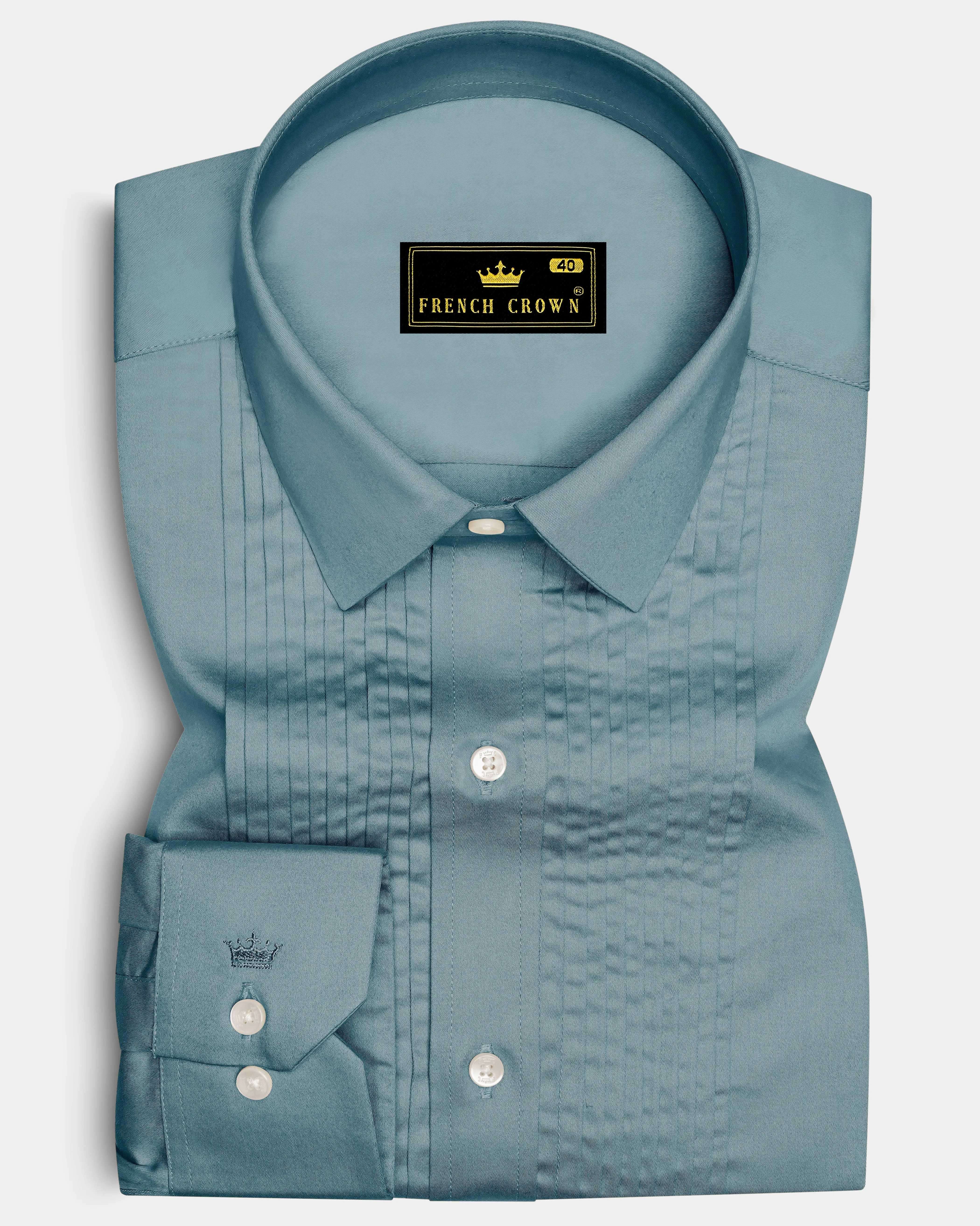 Lustraro-Cadet Green Subtle Sheen Super Soft Premium Cotton Tuxedo Dress Shirt sold by French Crown