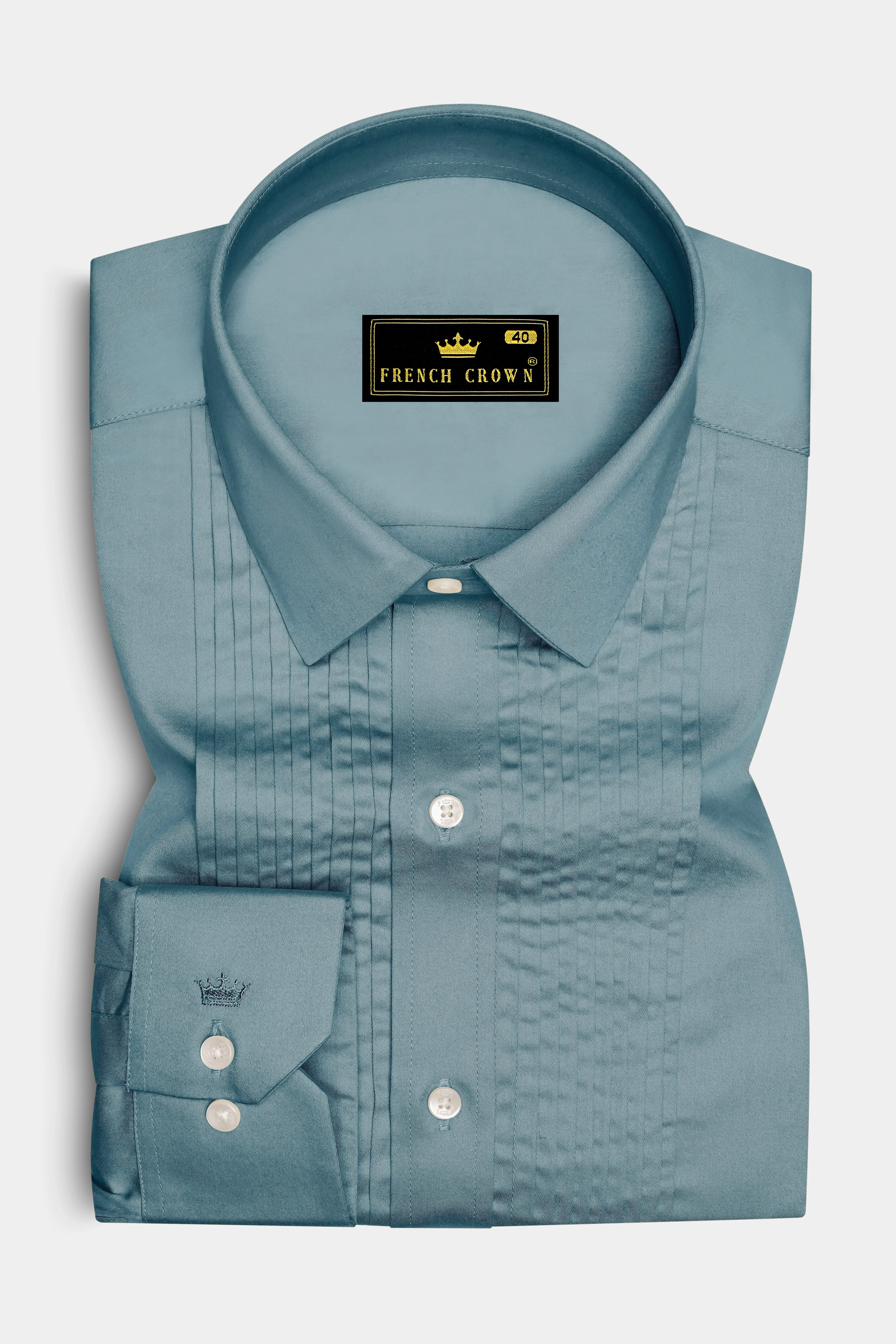 Lustraro-Cadet Green Subtle Sheen Super Soft Premium Cotton Tuxedo Dress Shirt sold by French Crown product image thumbnail 2