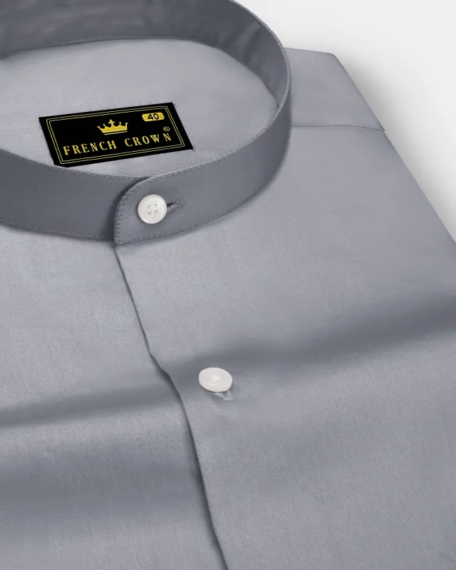 Grisoro-Slate Gray Subtle Sheen Super Soft Premium Cotton Mandarin Dress Shirt sold by French Crown