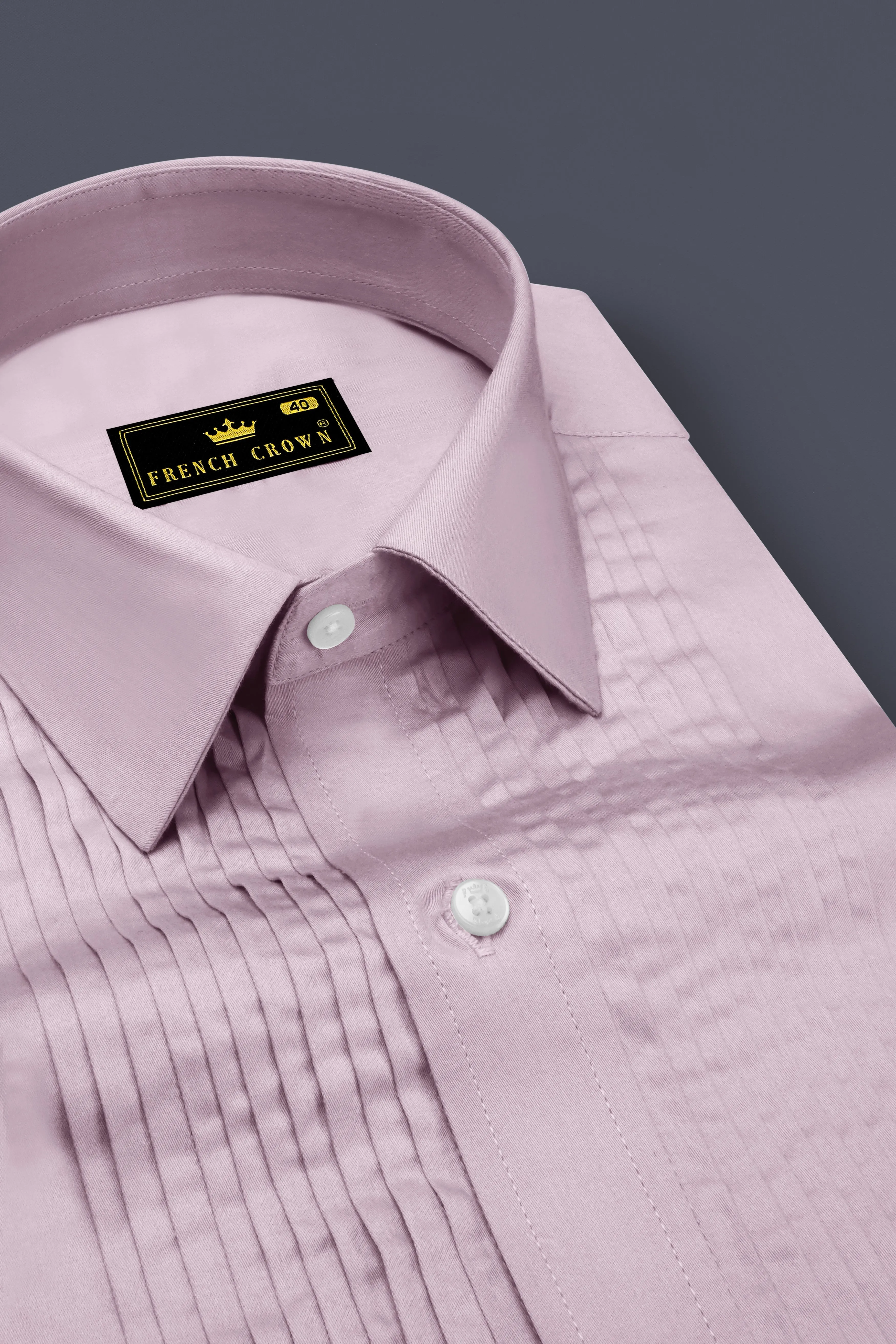 Coutaro-Plum Pink Subtle Sheen Super Soft Premium Cotton Tuxedo Dress Shirt sold by French Crown product image thumbnail 4