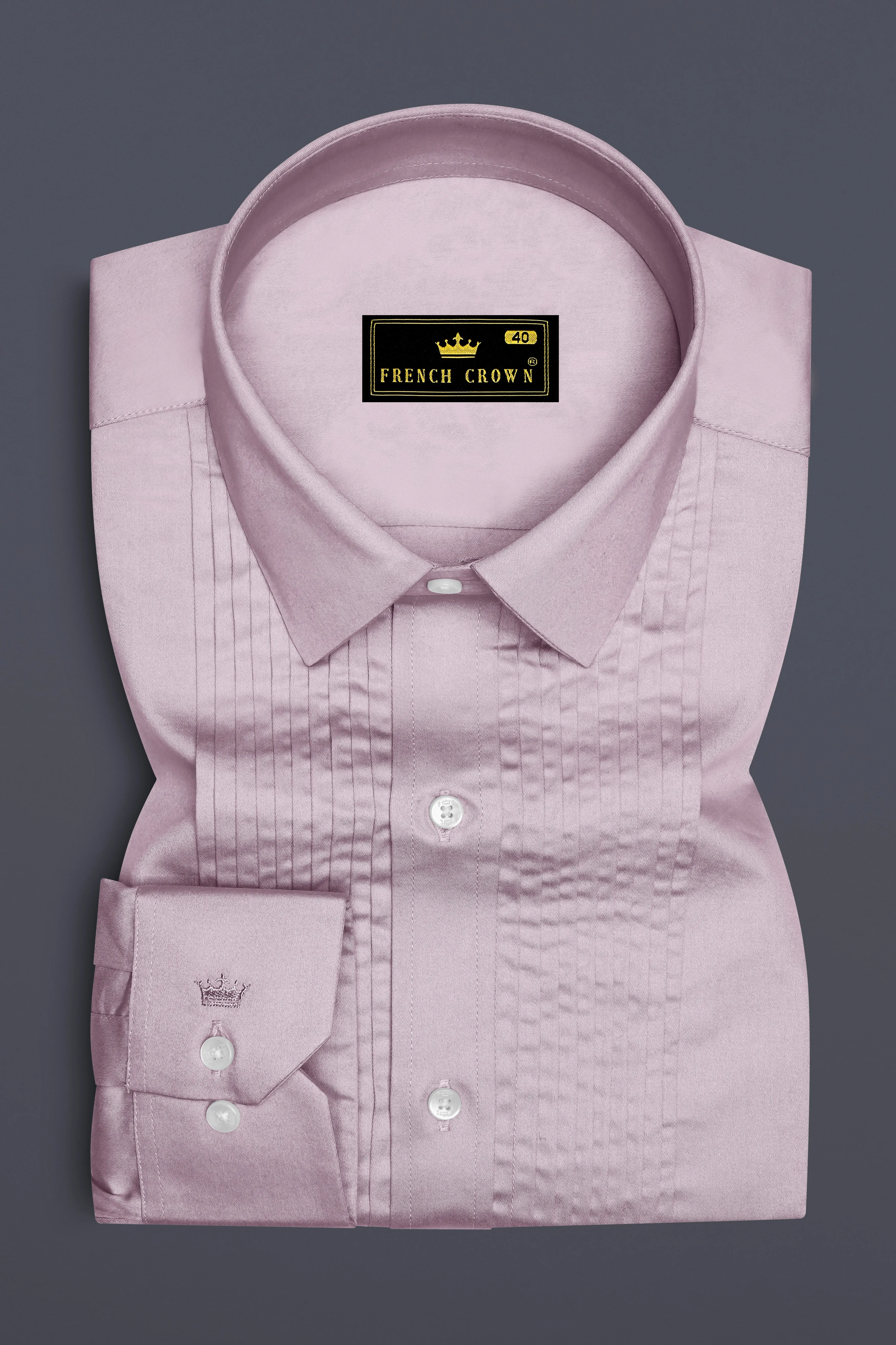 Coutaro-Plum Pink Subtle Sheen Super Soft Premium Cotton Tuxedo Dress Shirt sold by French Crown product image thumbnail 2
