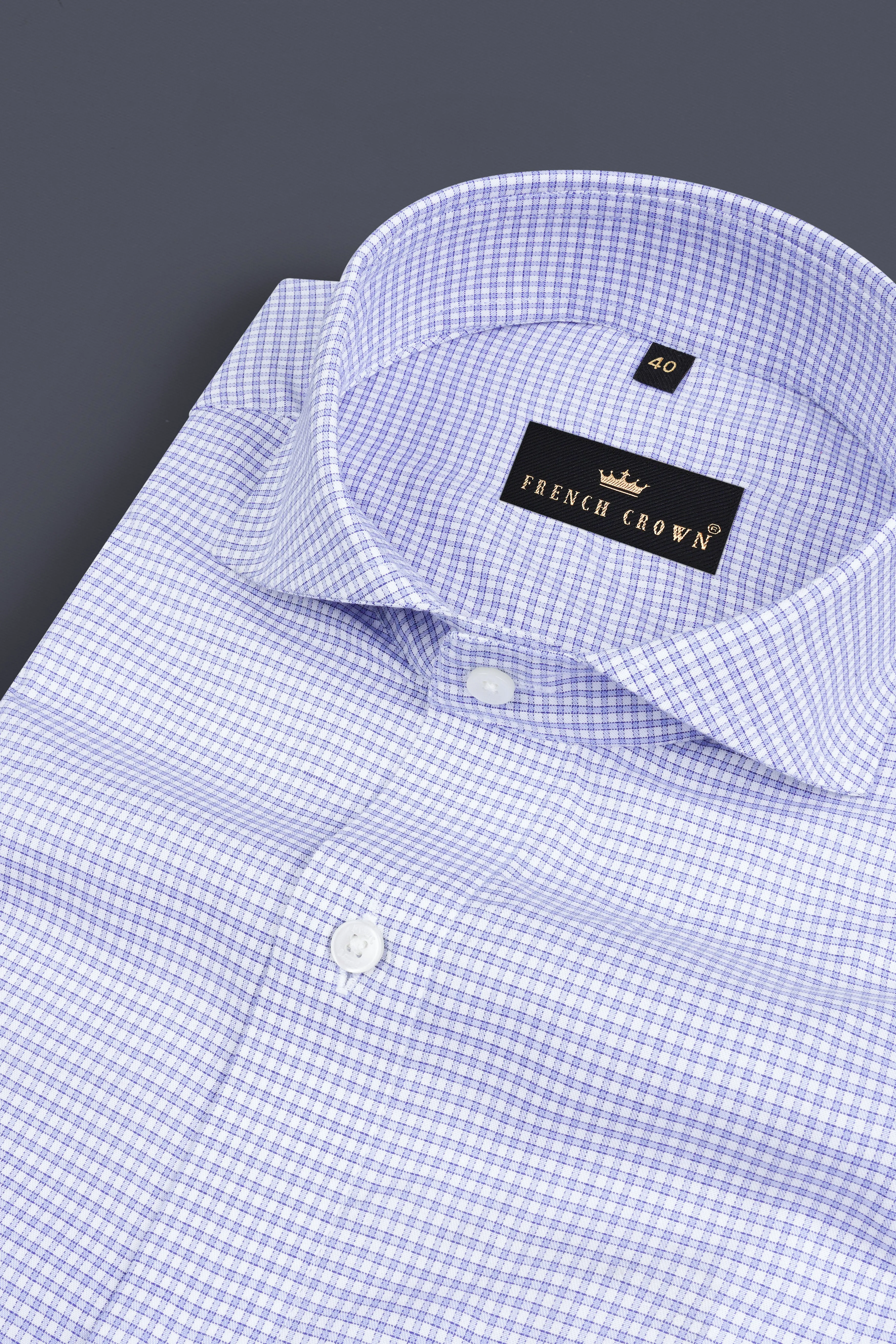 White and Wistful Blue Checkered Premium Cotton Shirt sold by French Crown