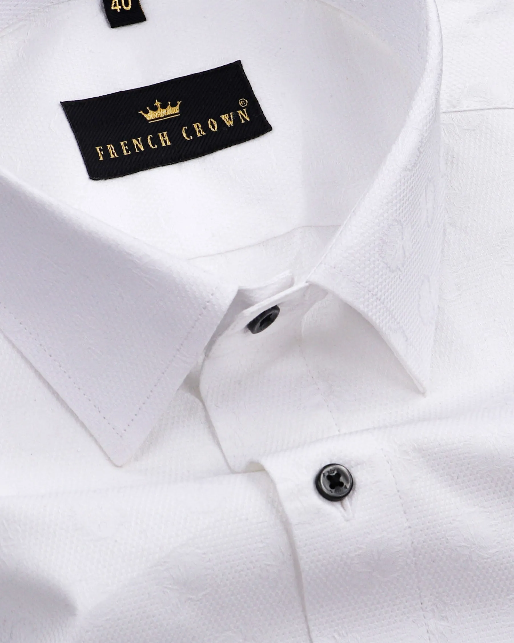 Bright White Flower Jacquard Textured Giza Cotton Shirt sold by French Crown