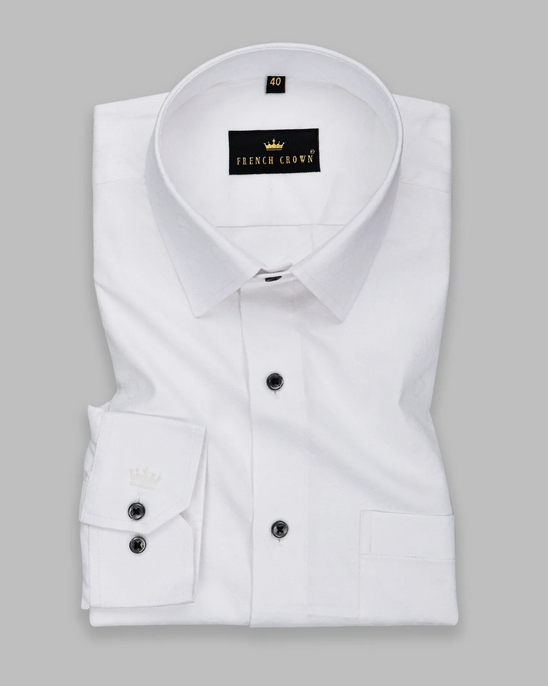 Bright White Flower Jacquard Textured Giza Cotton Shirt sold by French Crown product image thumbnail 3