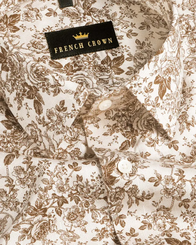 Brown Tonal Micro Flowers Printed Super Soft Giza Cotton SHIRT sold by French Crown