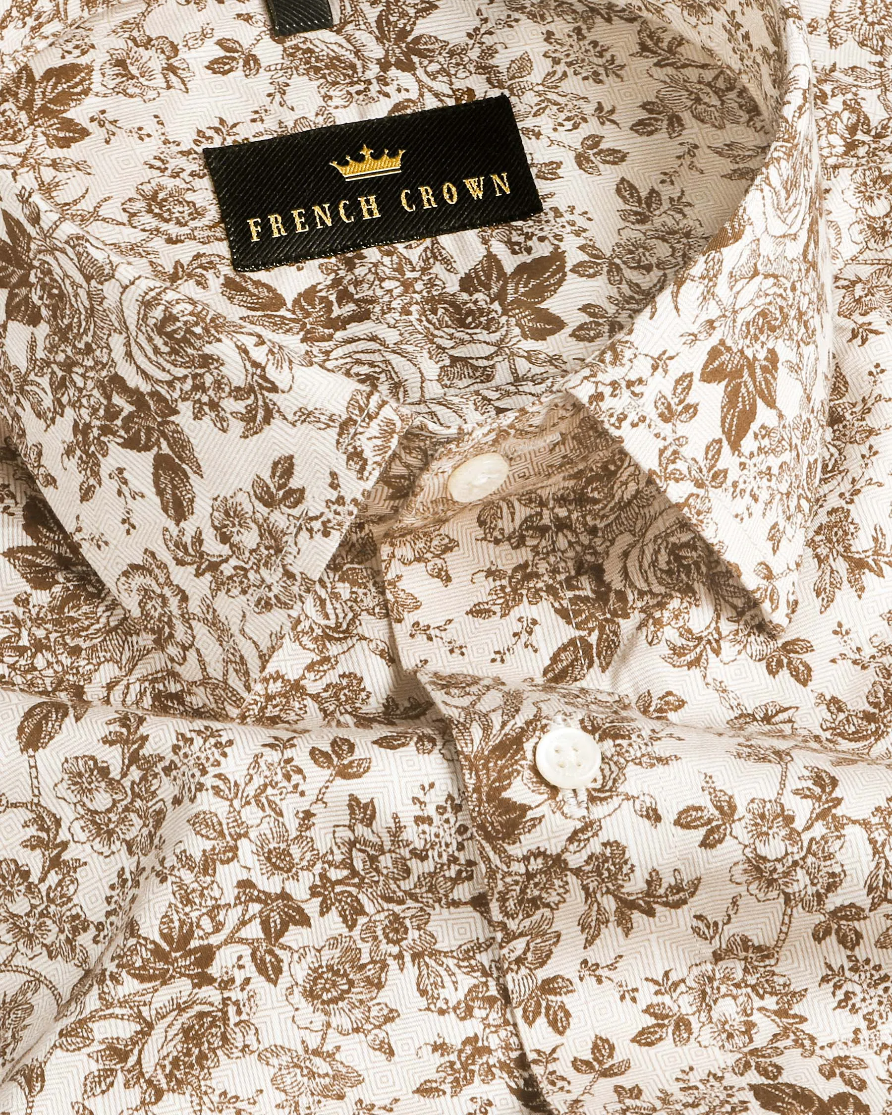 Brown Tonal Micro Flowers Printed Super Soft Giza Cotton SHIRT sold by French Crown