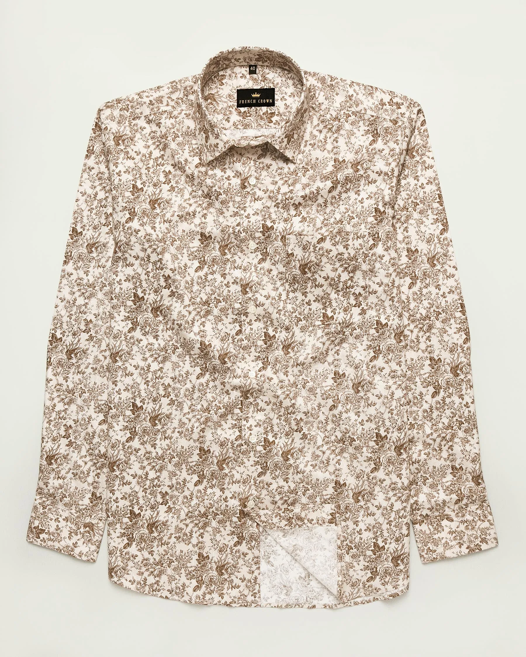Brown Tonal Micro Flowers Printed Super Soft Giza Cotton SHIRT sold by French Crown product image thumbnail 5