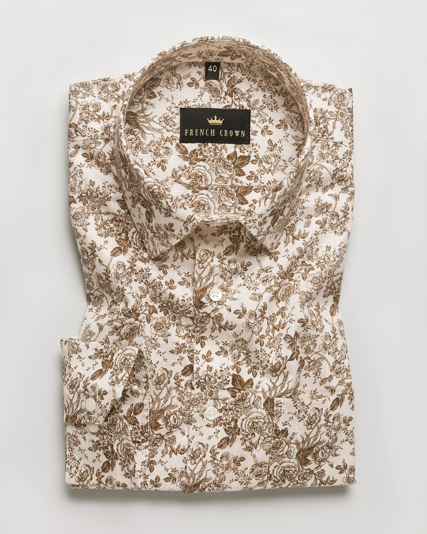 Brown Tonal Micro Flowers Printed Super Soft Giza Cotton SHIRT sold by French Crown product image thumbnail 3