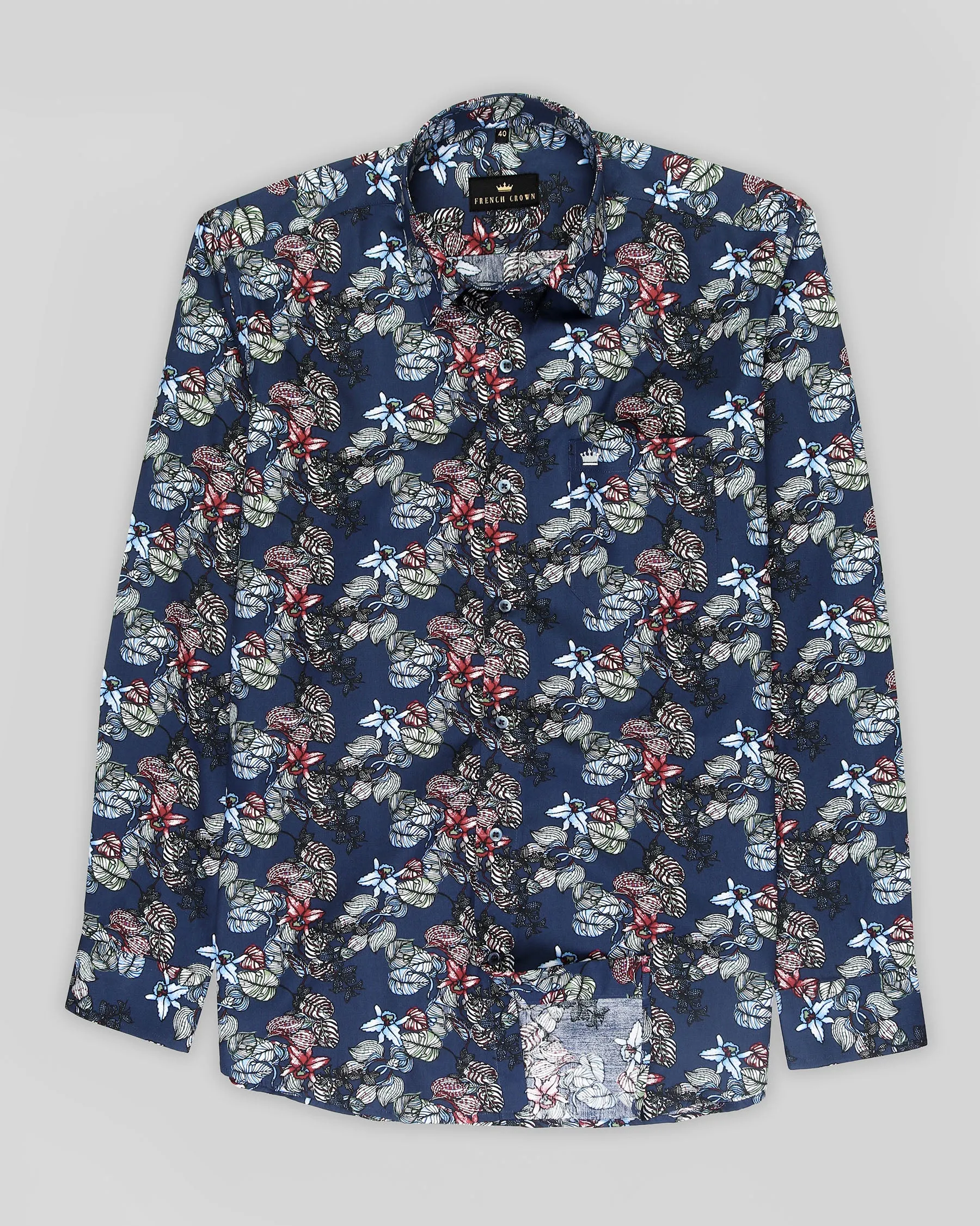 Blue flowers Printed Premium Cotton Shirt sold by French Crown product image thumbnail 5