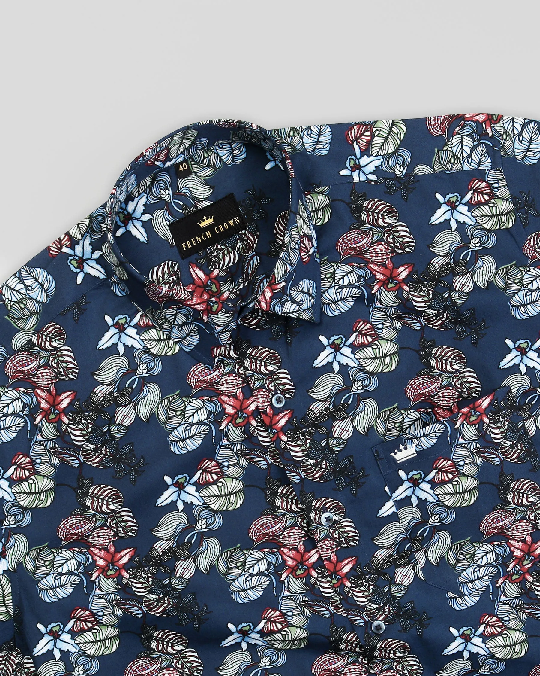 Blue flowers Printed Premium Cotton Shirt sold by French Crown product image thumbnail 4