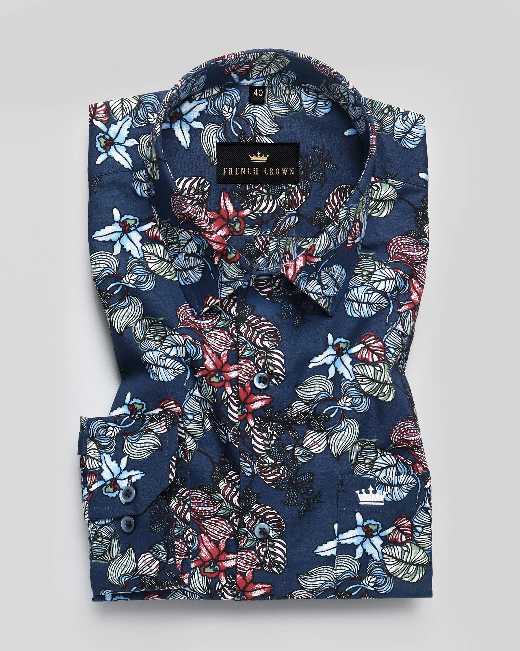 Blue flowers Printed Premium Cotton Shirt sold by French Crown product image thumbnail 3