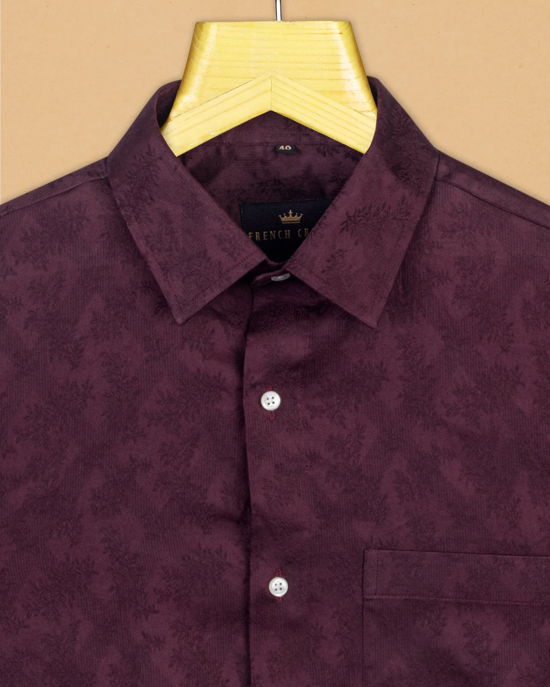 Burgundy Flowers Jacquard Textured Silky Giza Cotton Evening SHIRT sold by French Crown product image thumbnail 4