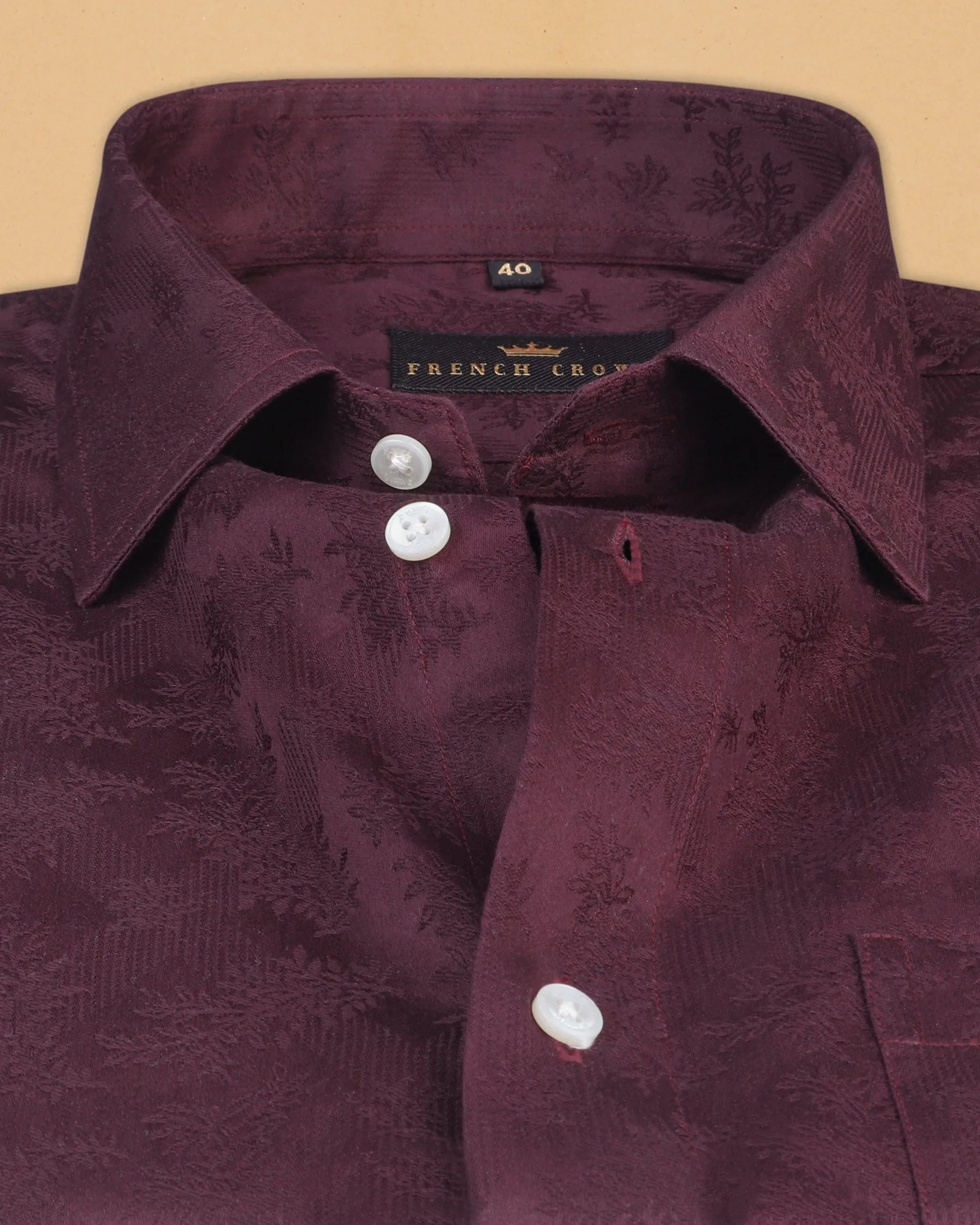 Burgundy Flowers Jacquard Textured Silky Giza Cotton Evening SHIRT sold by French Crown product image thumbnail 3