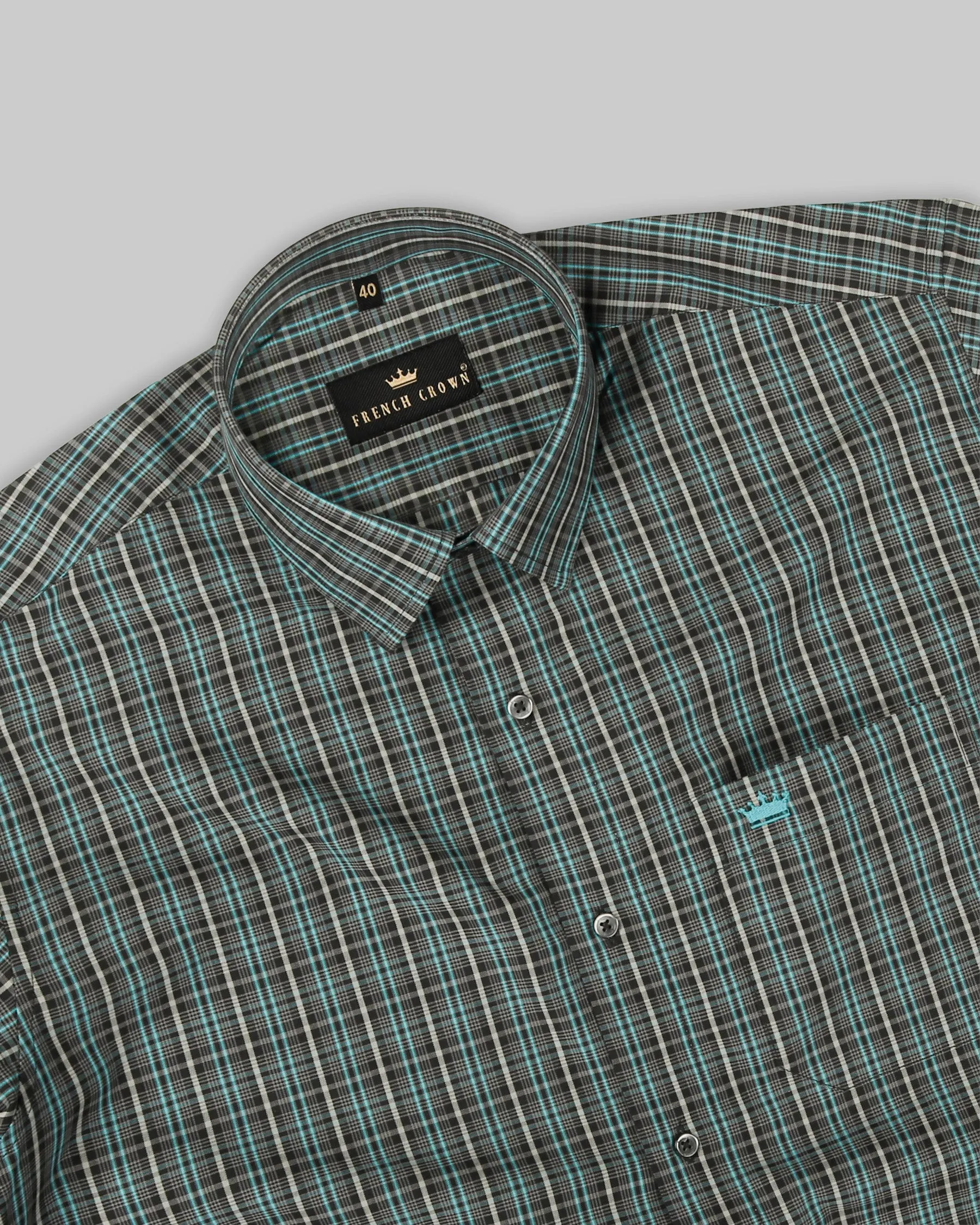 Jade Black with Aqua Plaid Premium Cotton Shirt sold by French Crown product image thumbnail 4