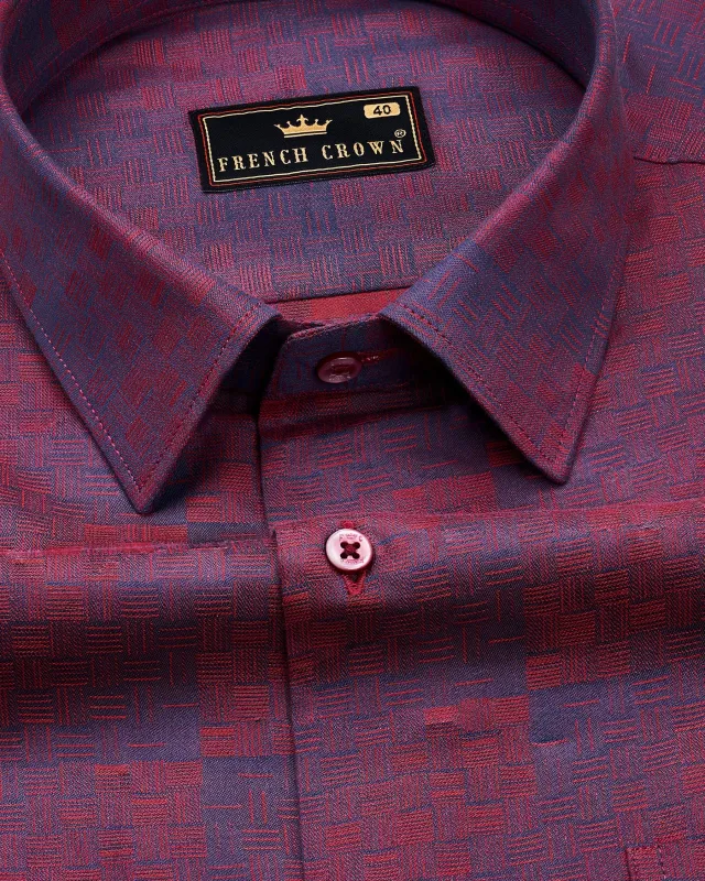 Old Mauve Maroon Jacquard Textured Premium Giza Cotton Designer Shirt sold by French Crown