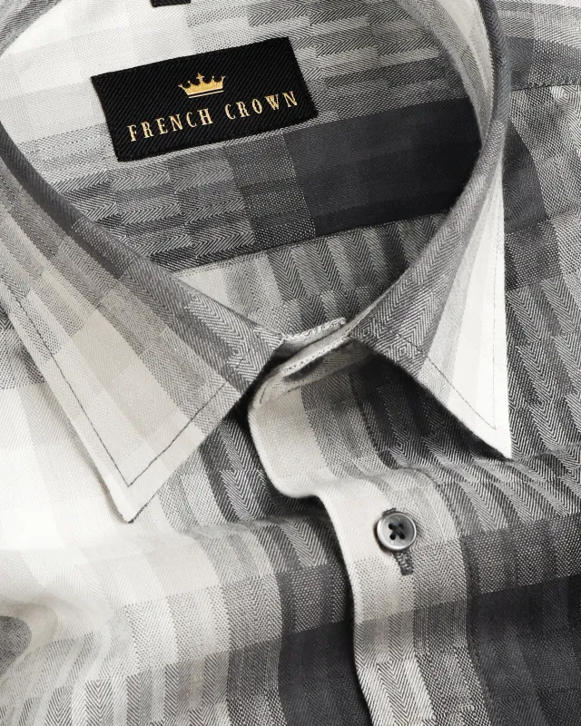 Black and white Tonal Box Patterned Jacquard Giza Cotton shirt sold by French Crown