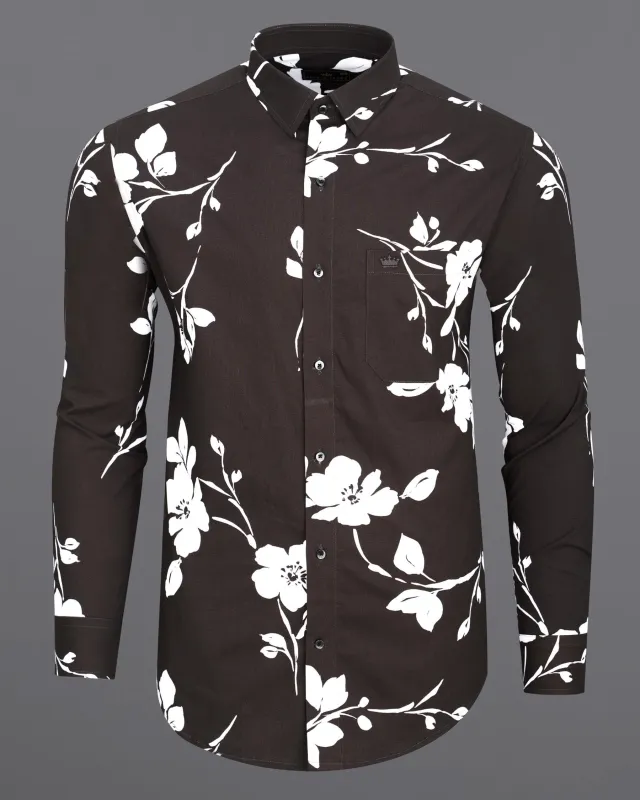Thunder Brown Floral Printed Premium Cotton Shirt sold by French Crown