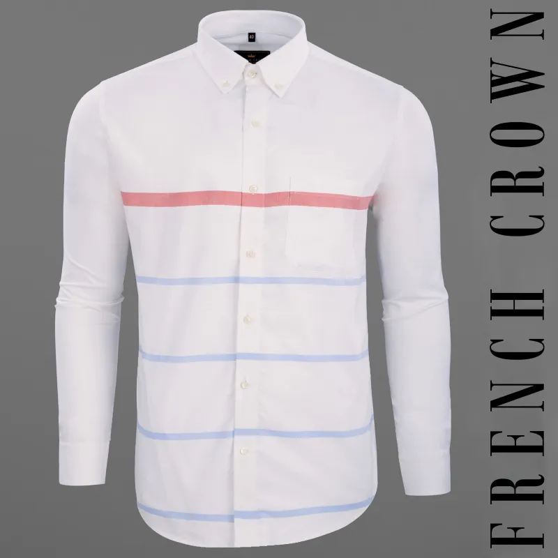 Bright White Colorful Striped Royal Oxford Shirt sold by French Crown