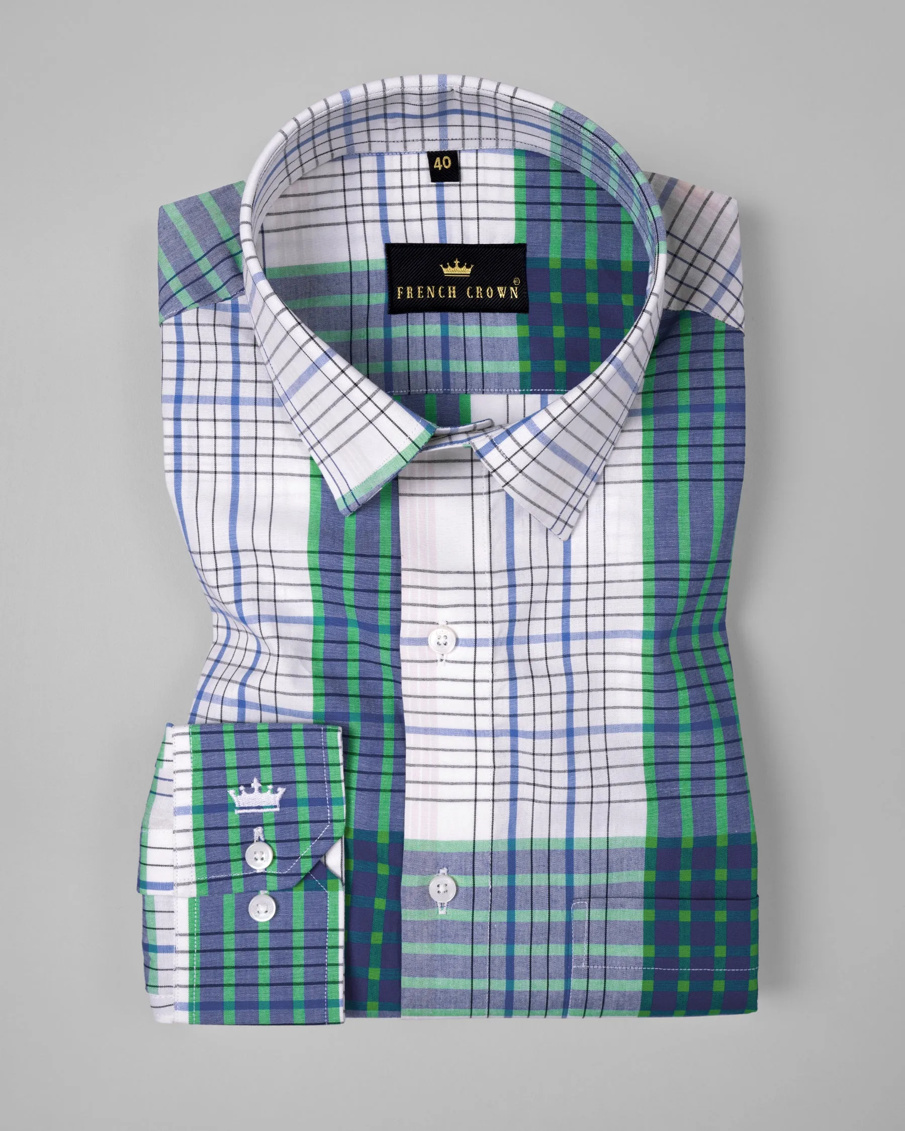 White Multicolor Plaid Premium Cotton Shirt sold by French Crown product image thumbnail 3