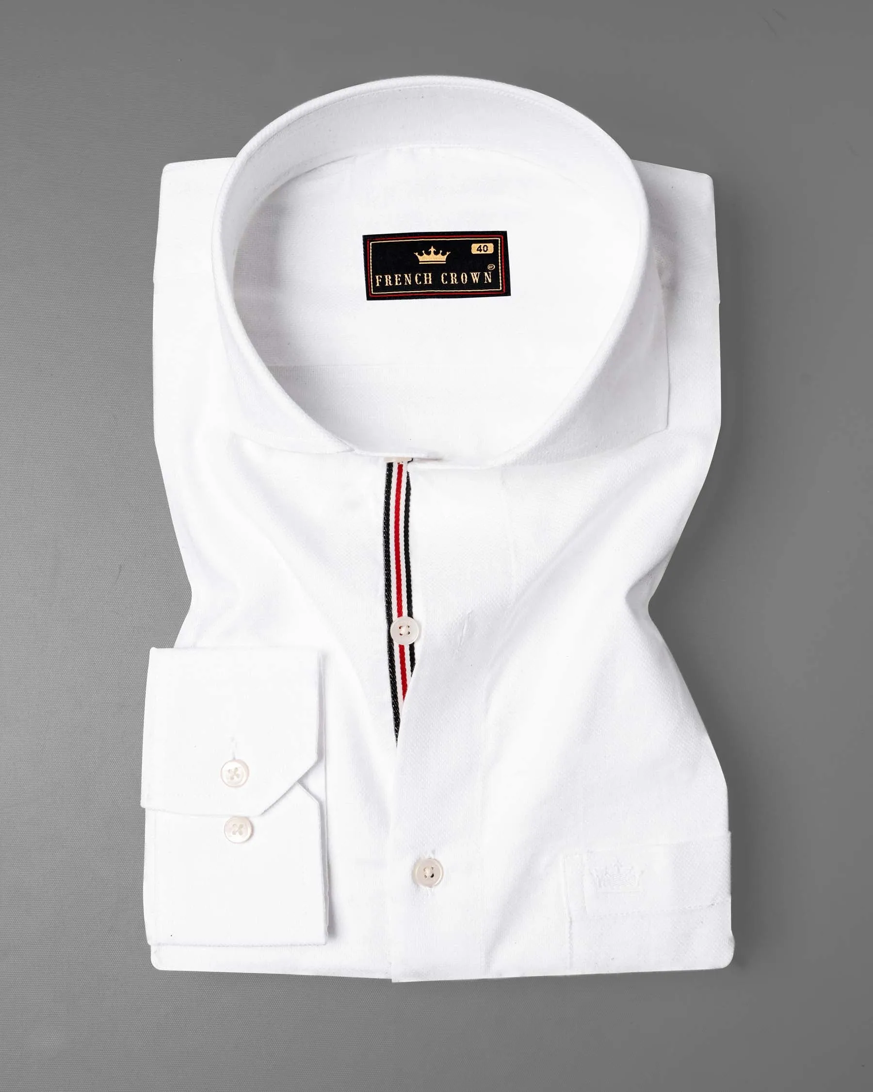 Bright White Dobby Textured Premium Giza Cotton Shirt sold by French Crown product image thumbnail 3