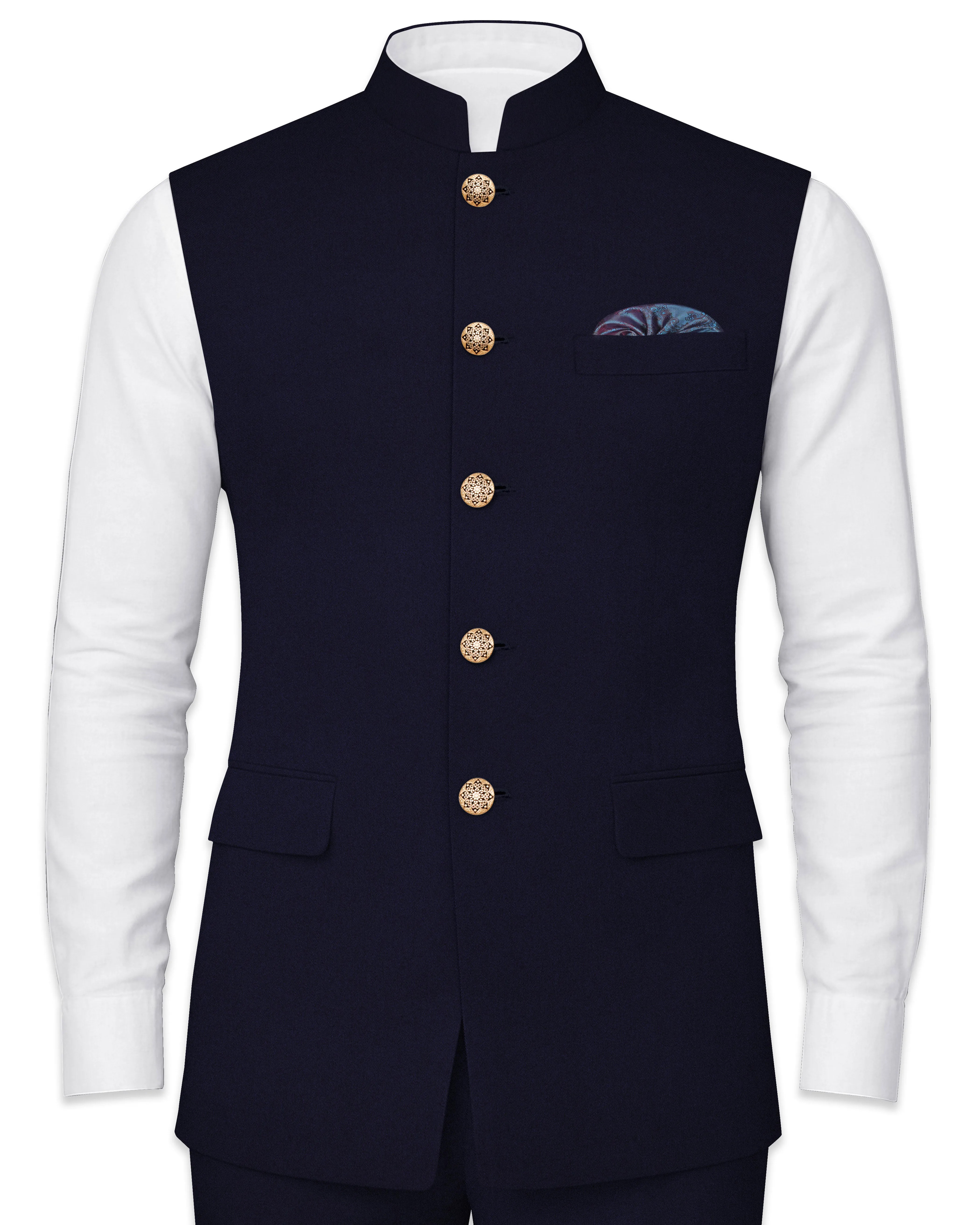 Gunmetal Blue Solid Nehru Jacket sold by French Crown