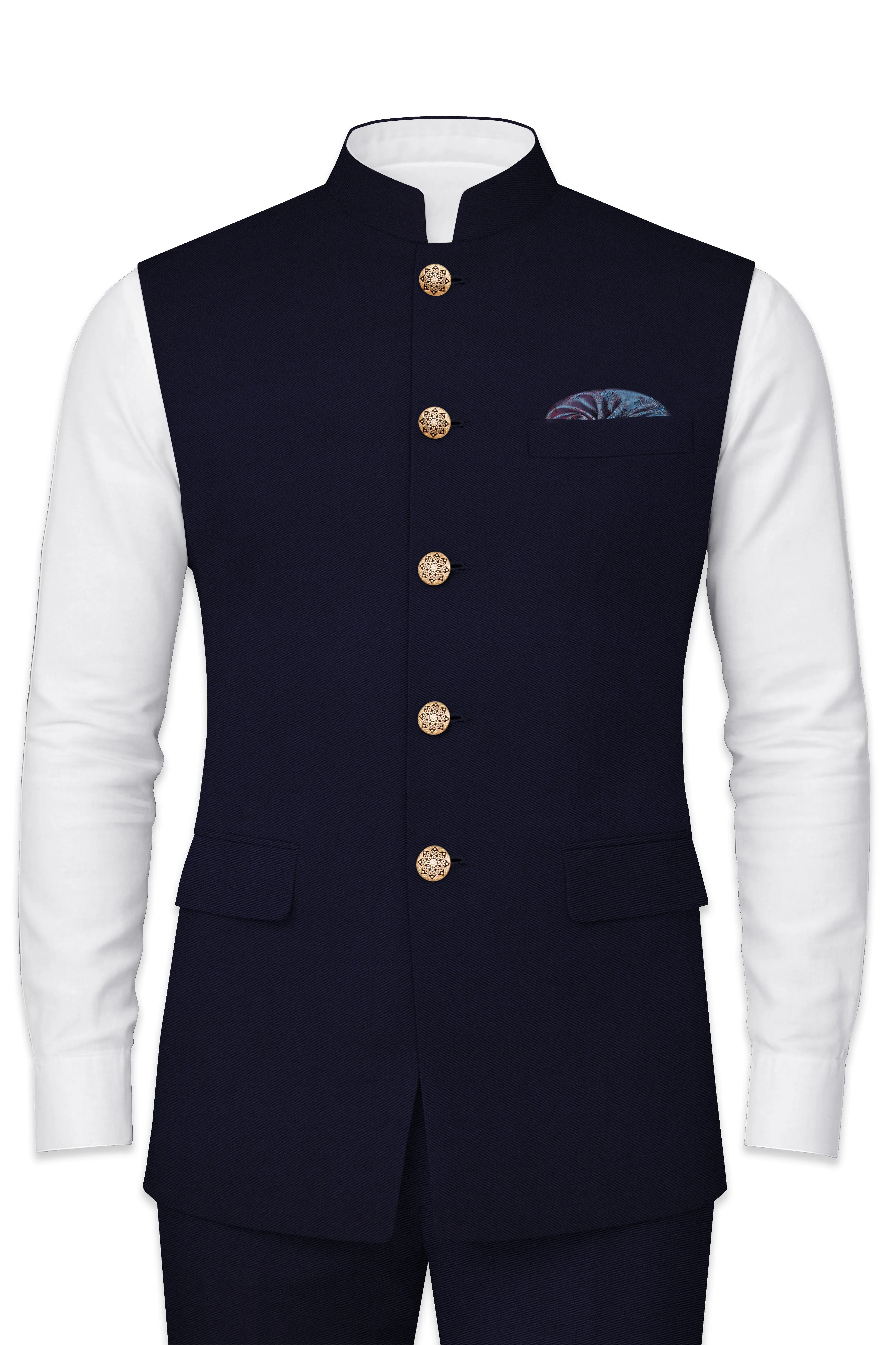 Gunmetal Blue Solid Nehru Jacket sold by French Crown product image thumbnail 2