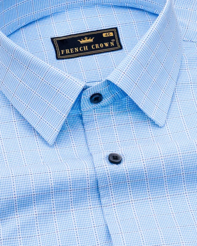 Periwinkle Blue Striped Dobby Textured Premium Giza Cotton Shirt sold by French Crown