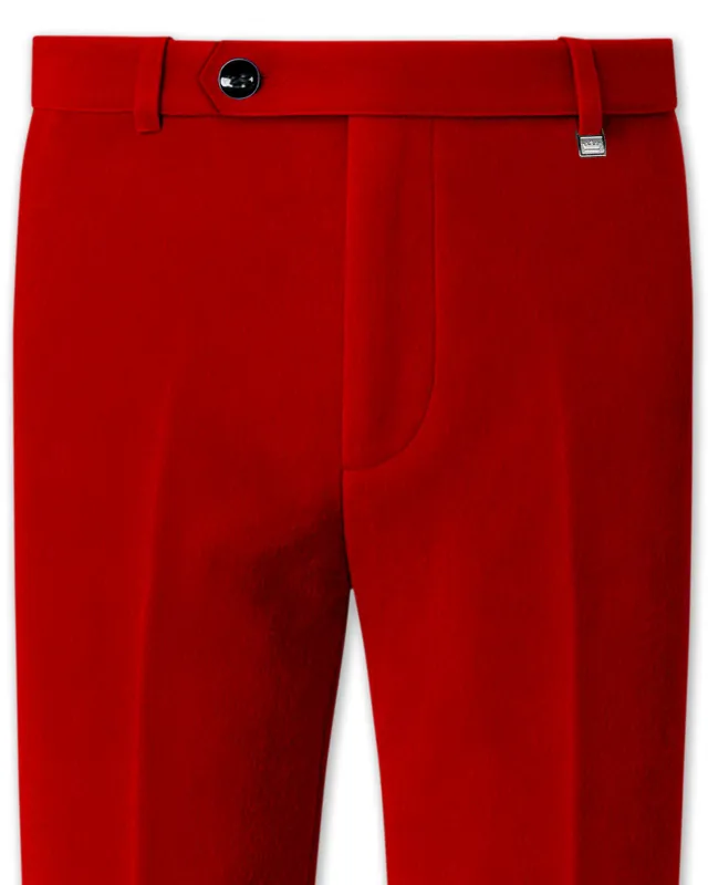 Imperio-Crimson Red Velvet Stretchable Waistband Pant made by French Crown