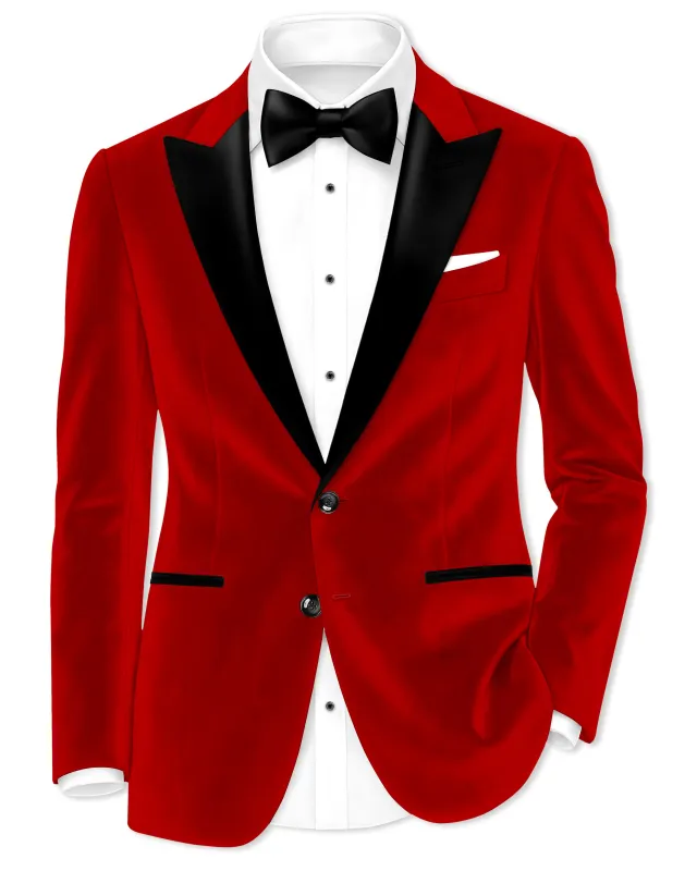 Imperio-Crimson Red Velvet Peak Lapel Tuxedo Blazer sold by French Crown