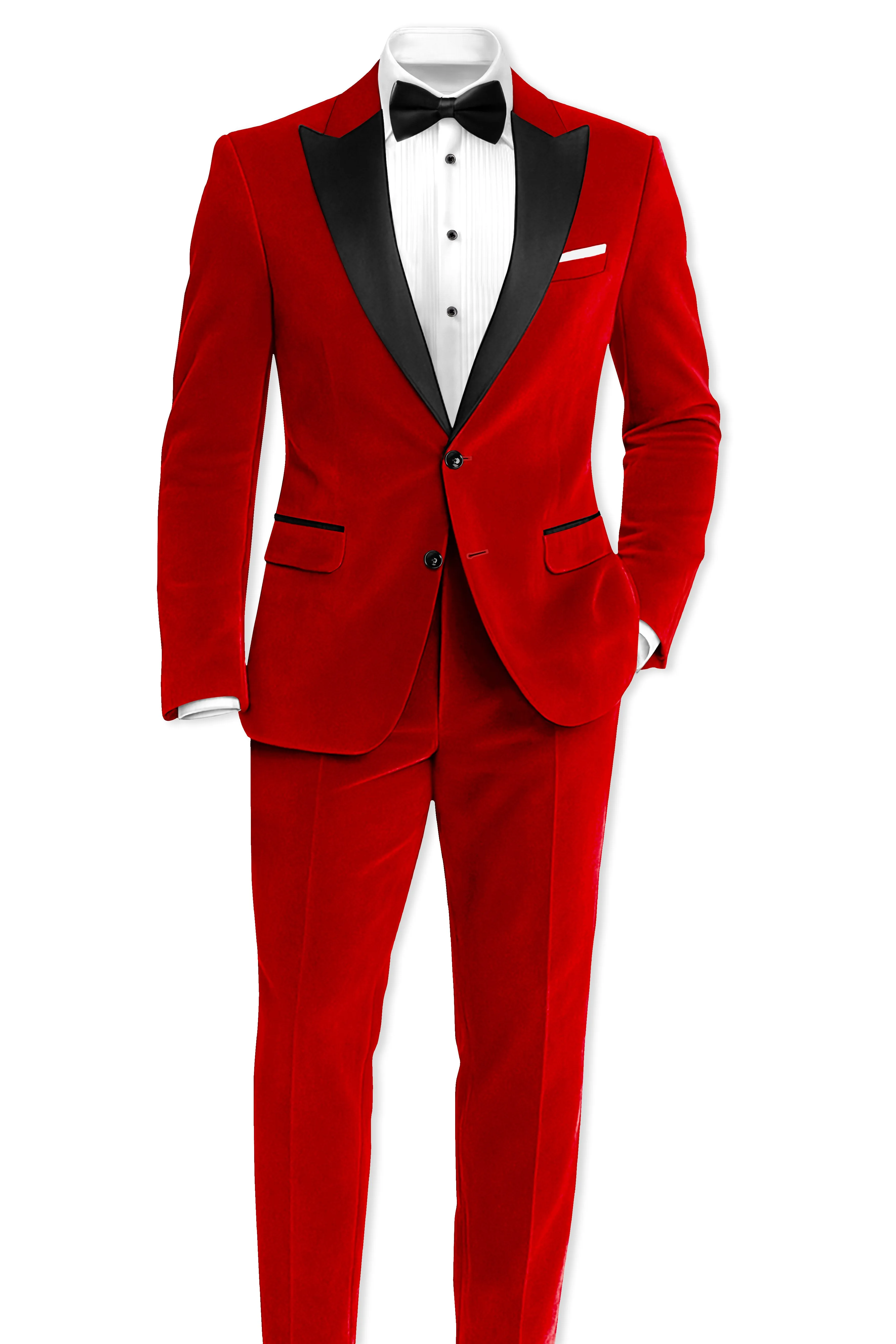 Imperio-Crimson Red Velvet Peak Lapel Tuxedo Suit sold by French Crown product image thumbnail 4