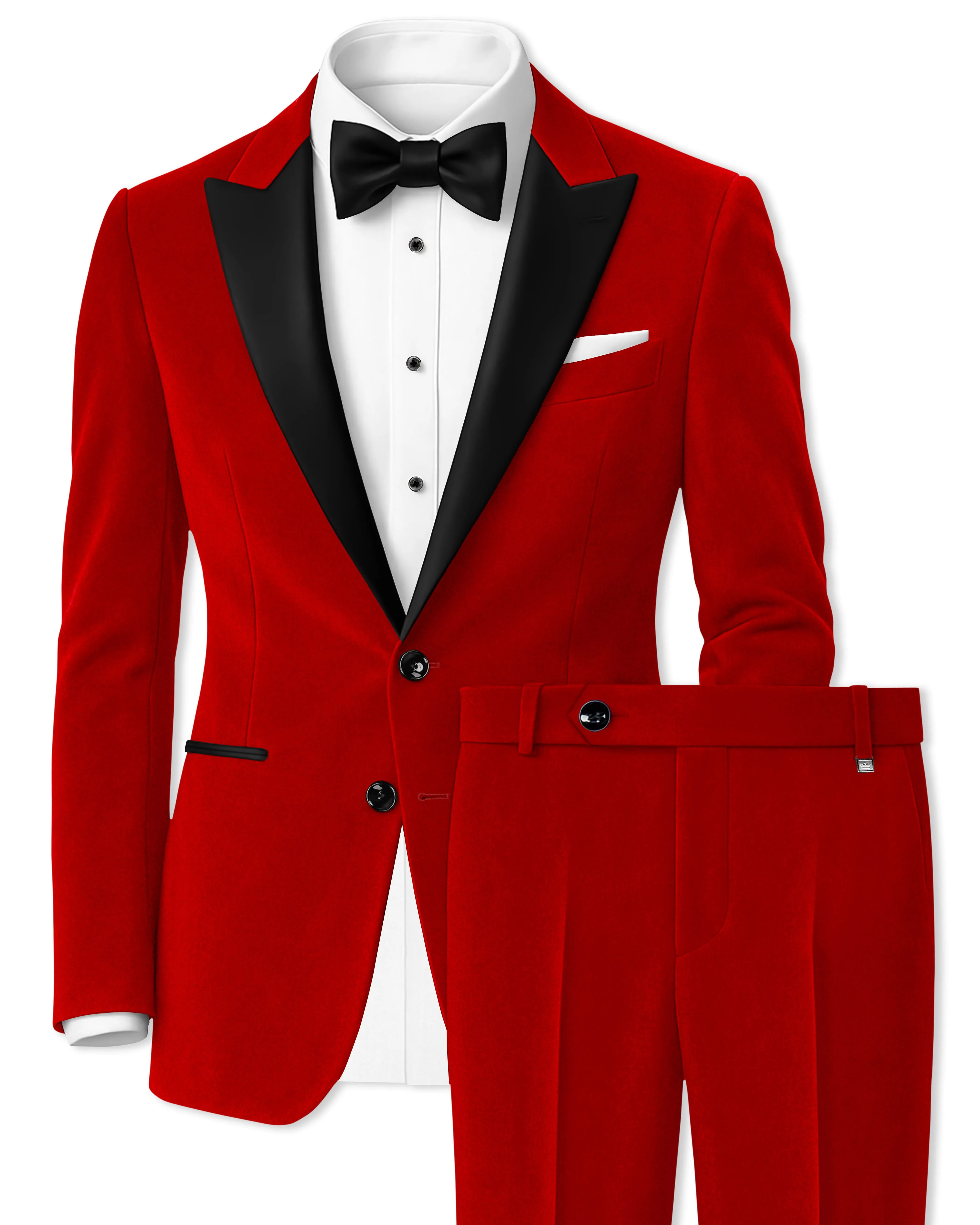 Imperio-Crimson Red Velvet Peak Lapel Tuxedo Suit sold by French Crown