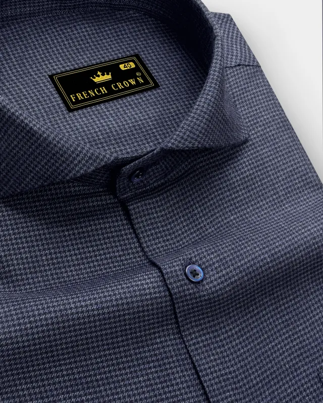 Azurone Bleached Blue Textured Houndstooth Super Soft Premium Cotton Dress Shirt sold by French Crown